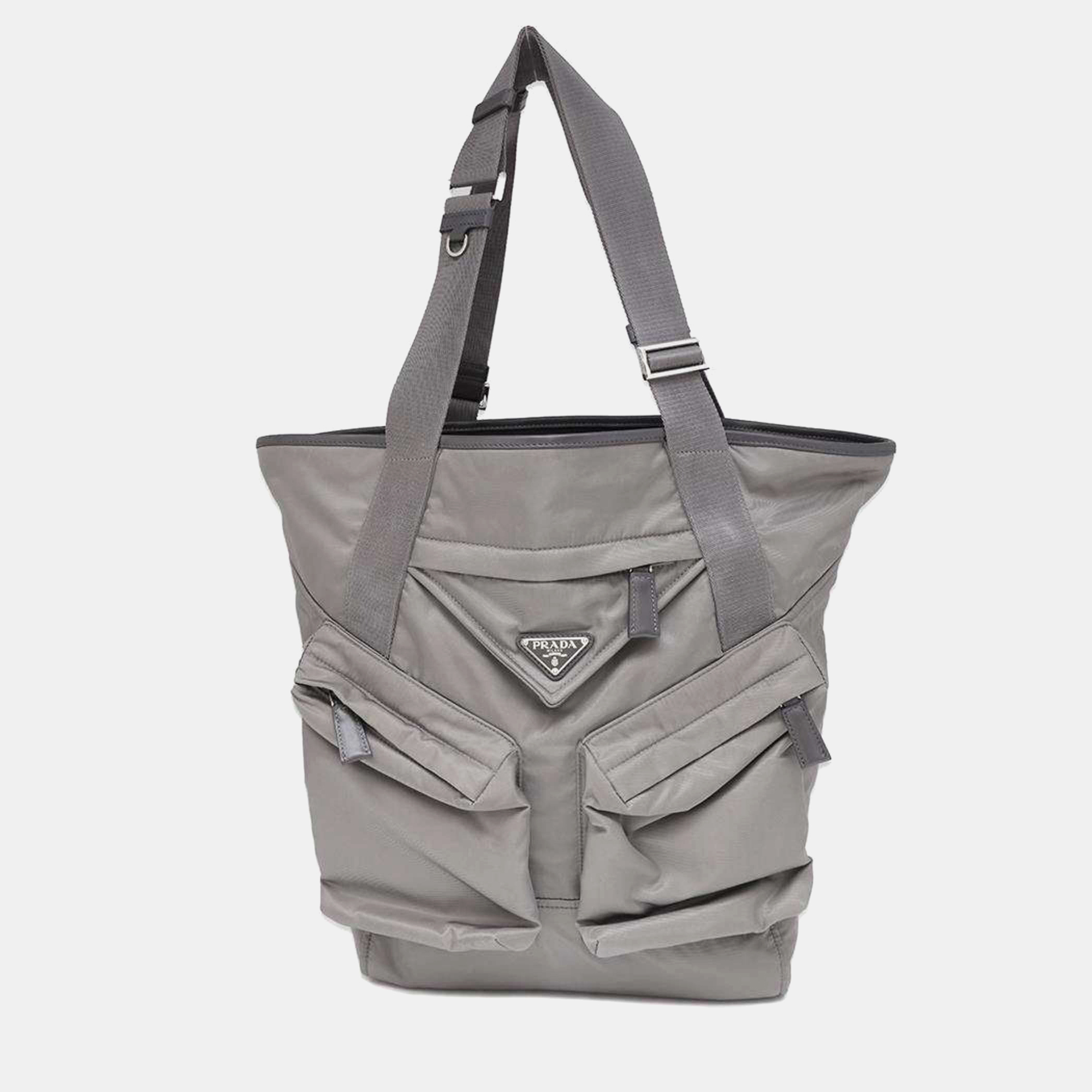 

Prada Re-Nylon Leather Tote Bag, Grey