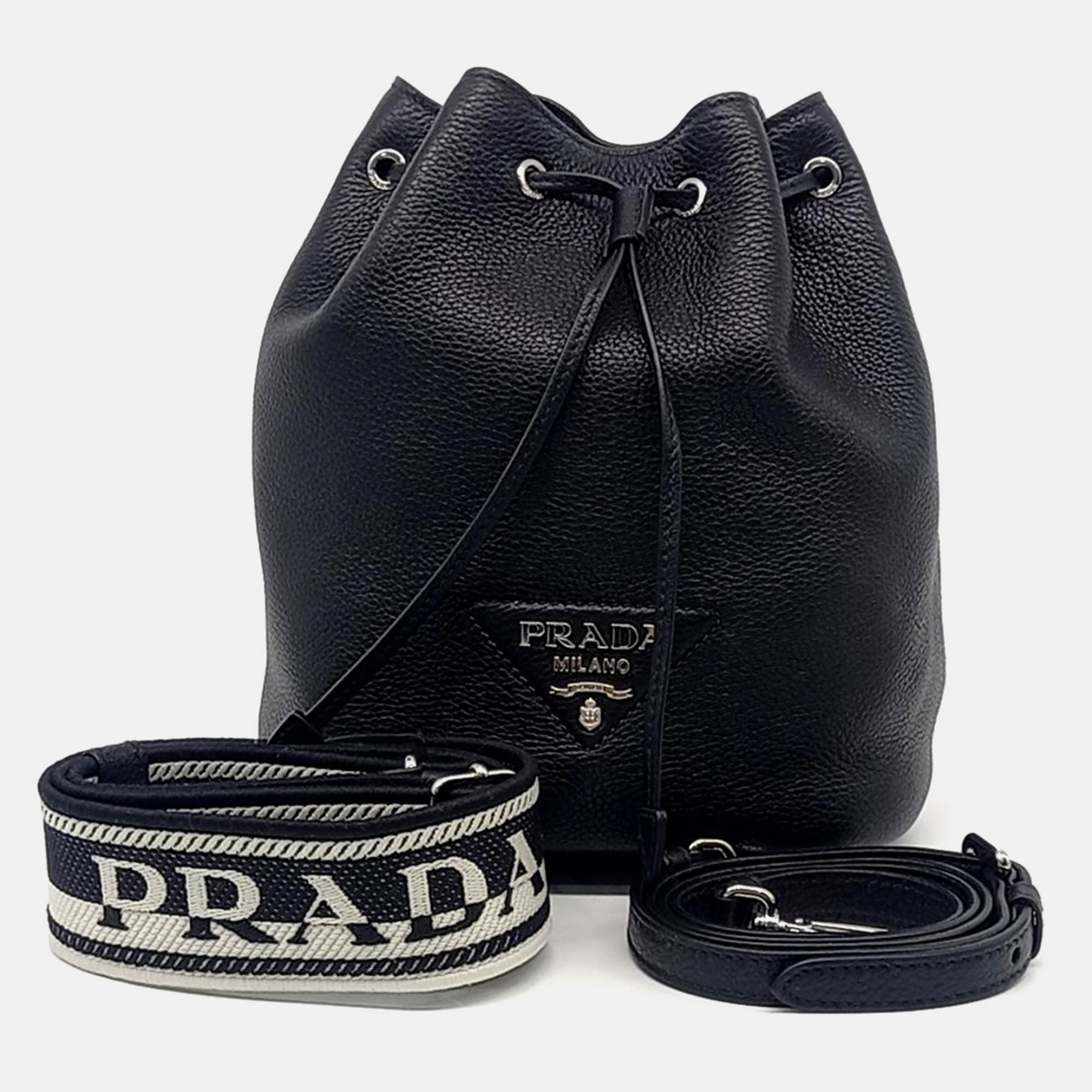 

Prada Black Leather Vitello Dino Bucket Bag