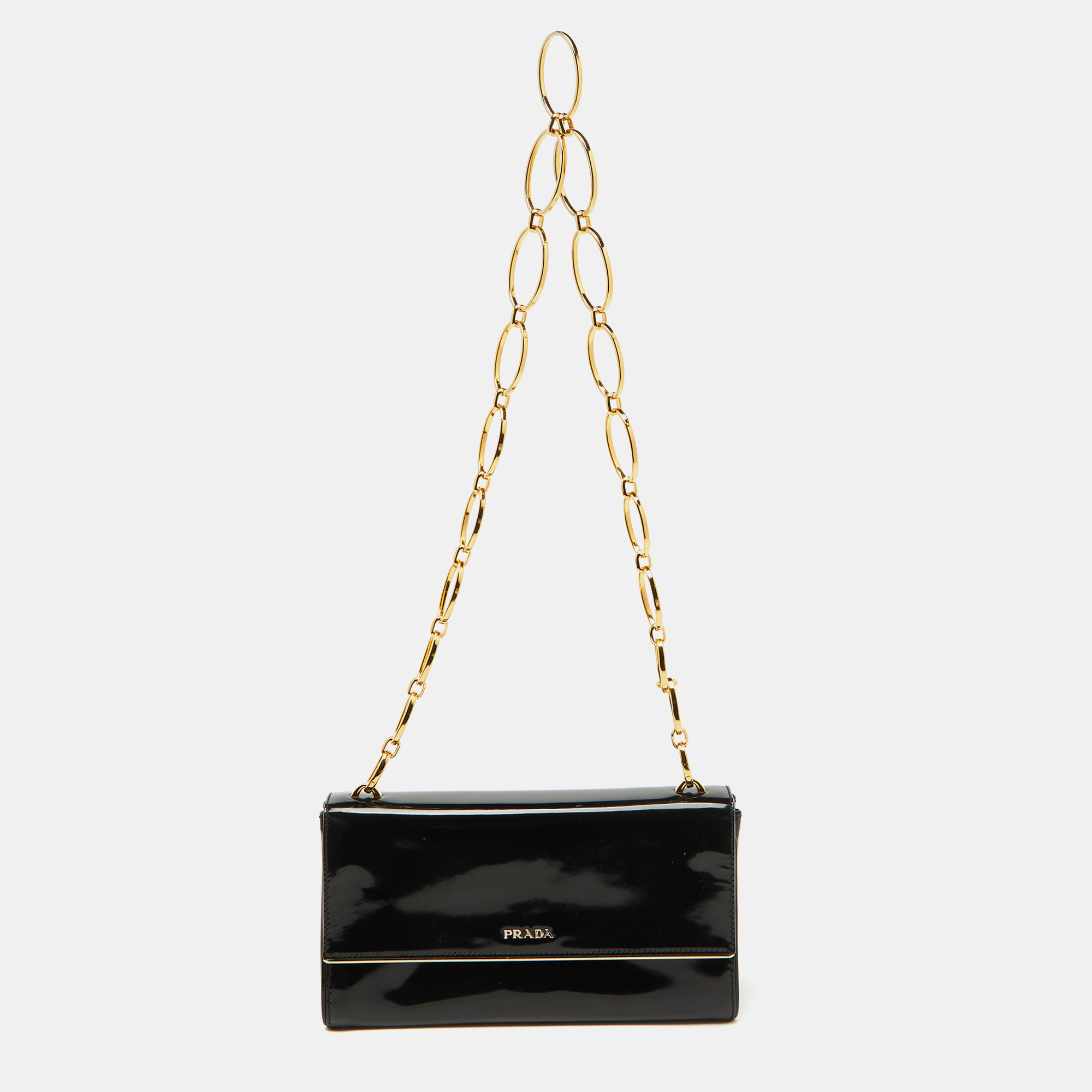 

Prada Black Patent Leather Chain Flap Shoulder Bag