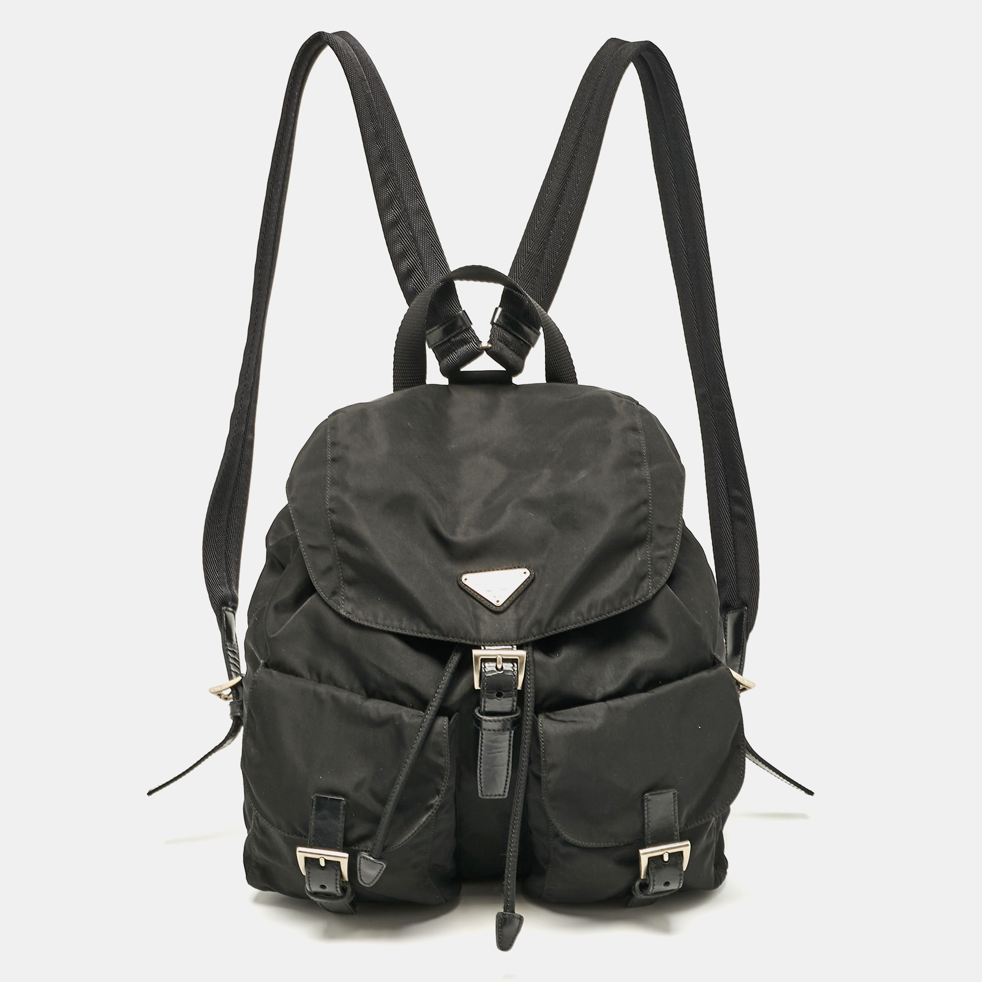 

Prada Black Leather and Nylon Double Pocket Backpack