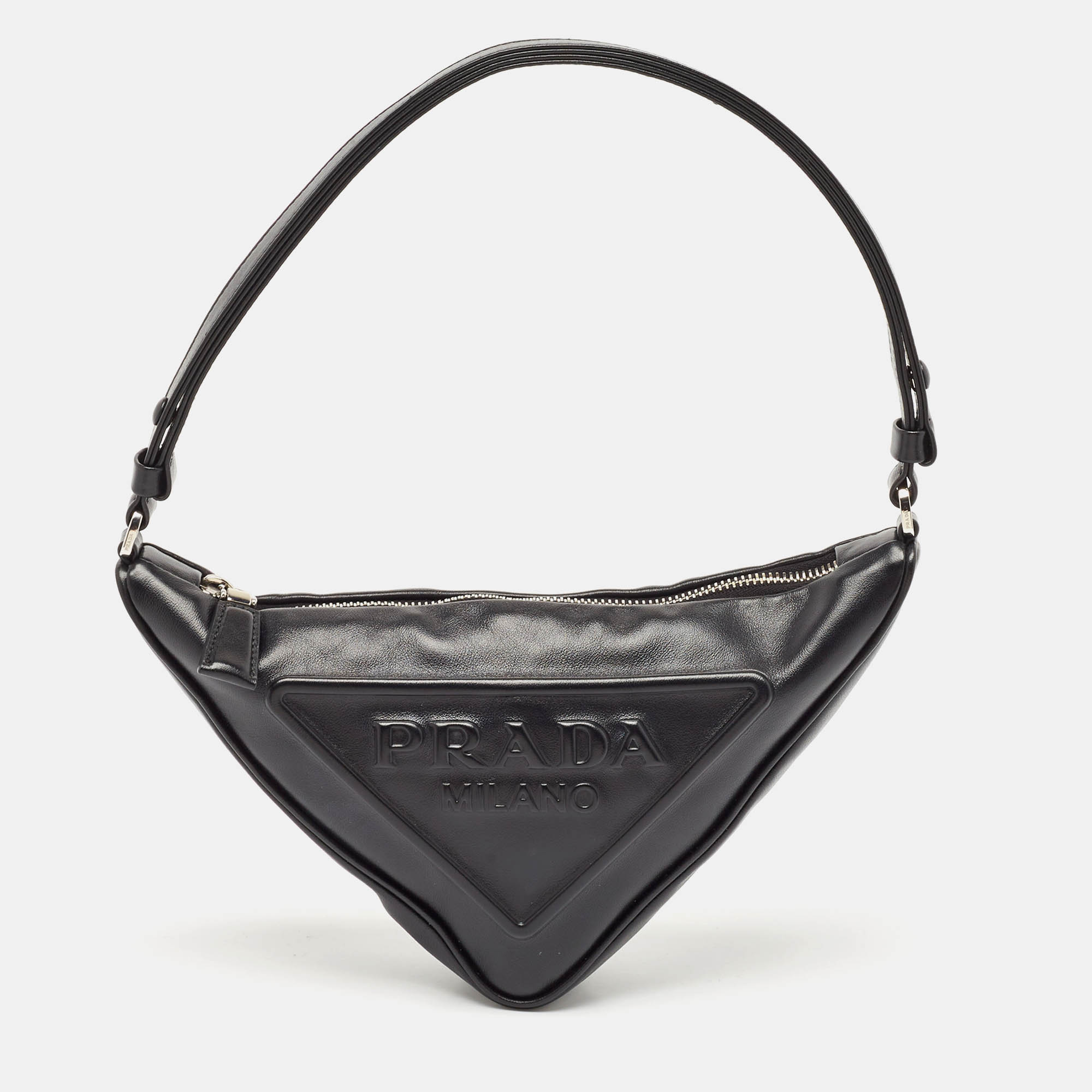 

Prada Black Leather Triangle Logo Shoulder Bag