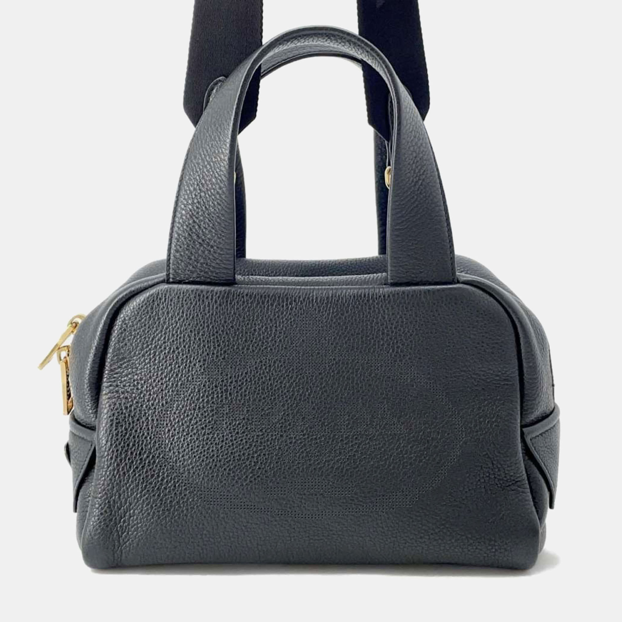 

Prada Handbag Punched Calf Leather Shoulder Bag Black