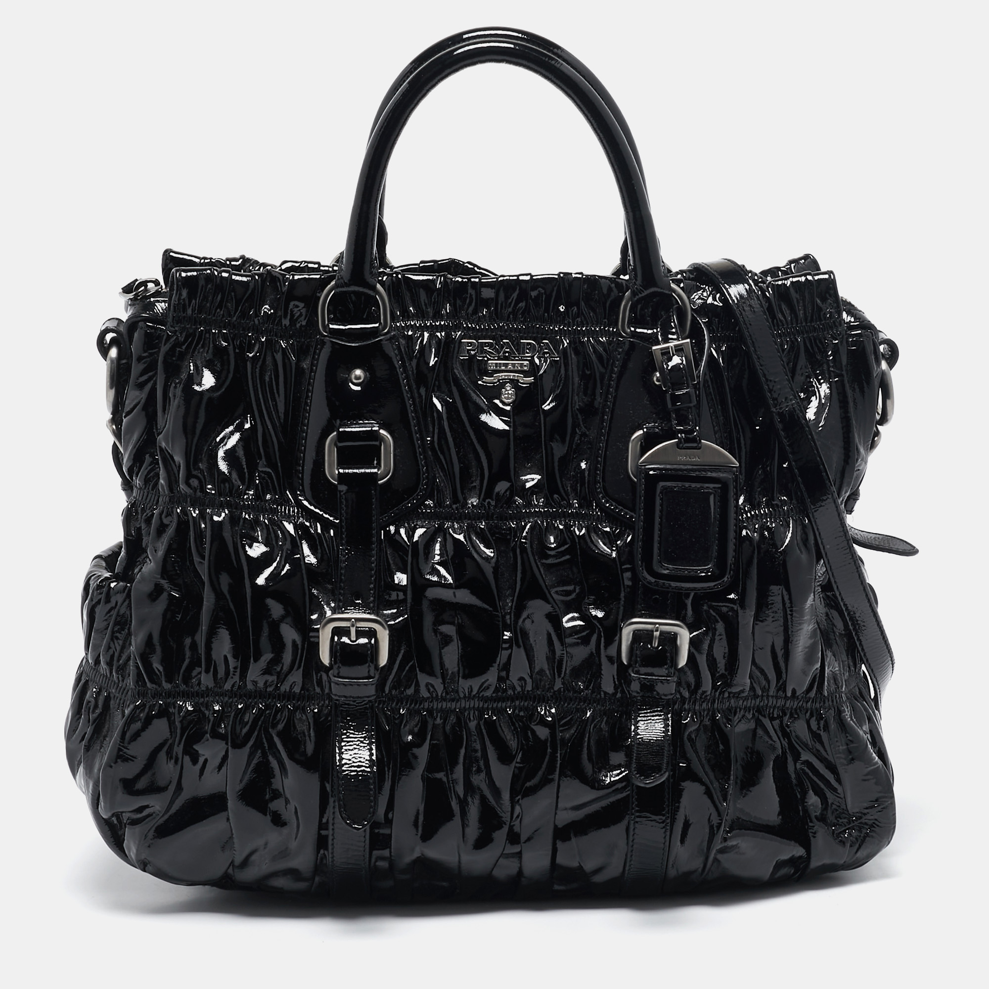 

Prada Black Patent Leather Gaufre Tote