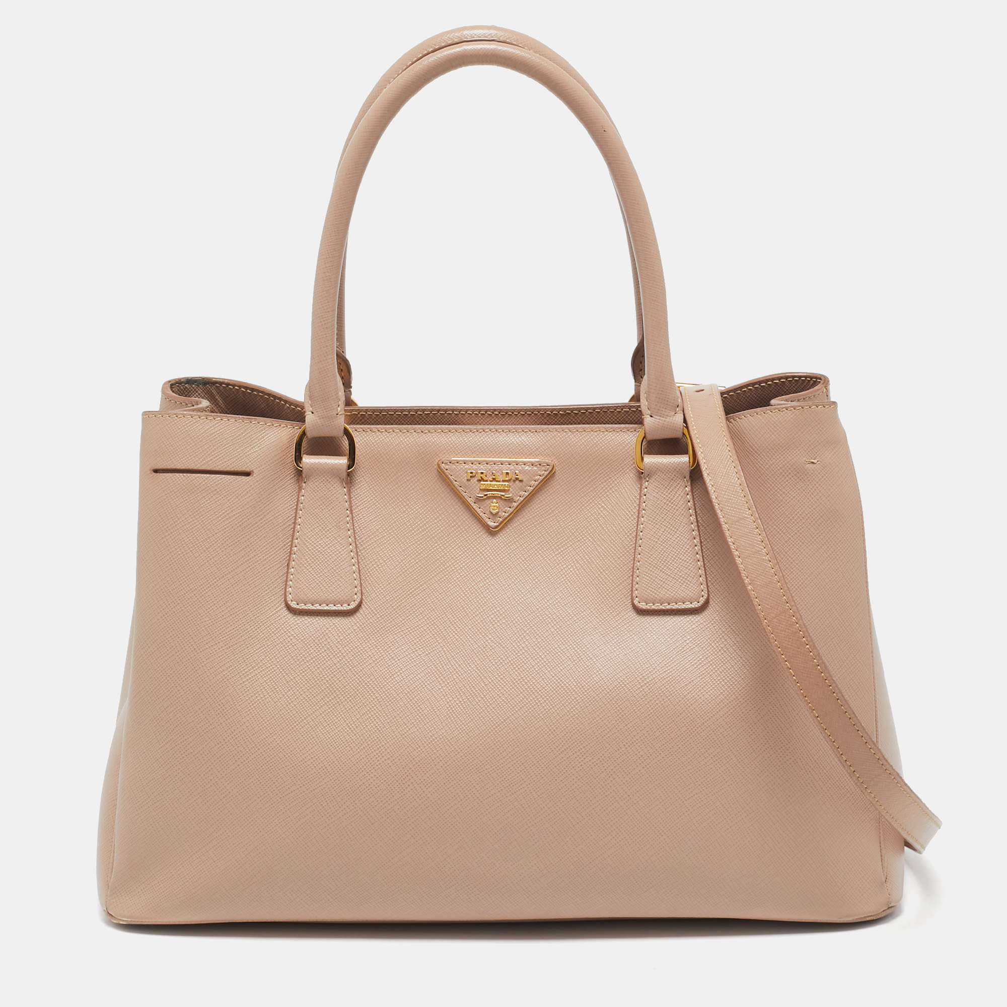 

Prada Beige Saffiano Lux Leather  Middle Zip Tote