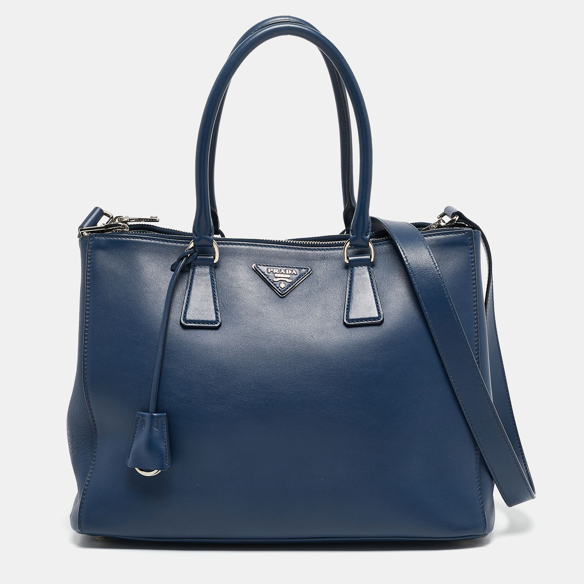 

Prada Navy Blue Leather  Double Zip Tote