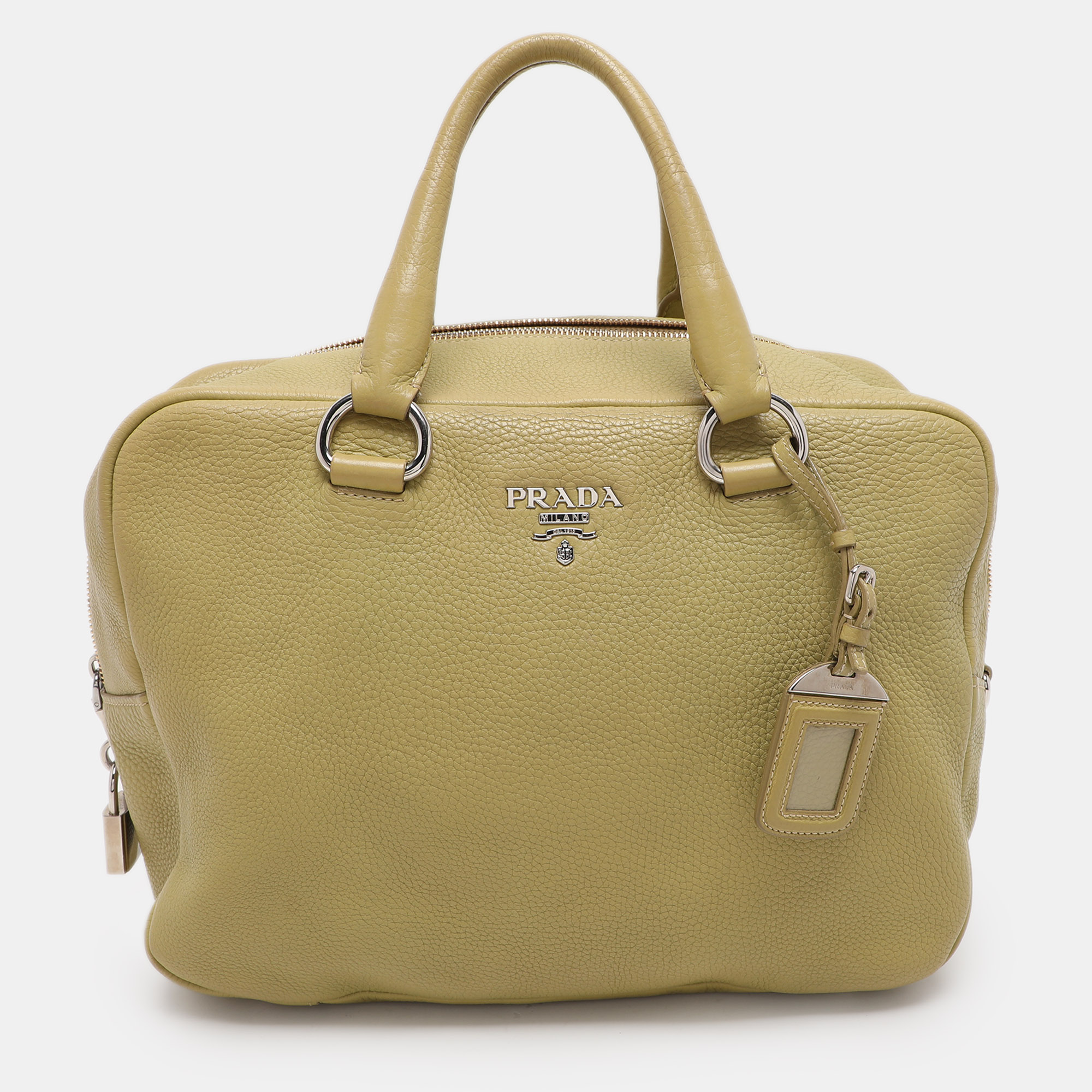 

Prada Green Vitello Danio Leather Boston Bag