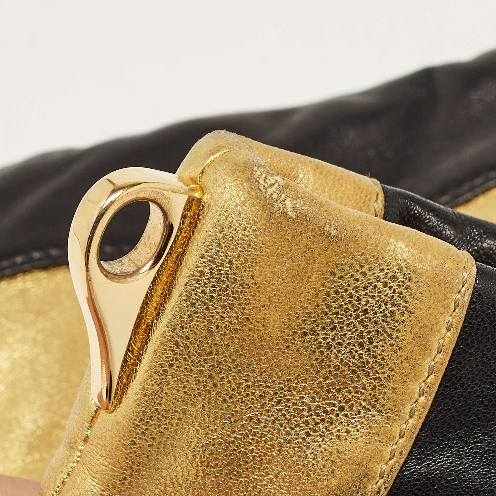 Prada Gold/Black Striped Leather Flat Zip Crossbody Bag 