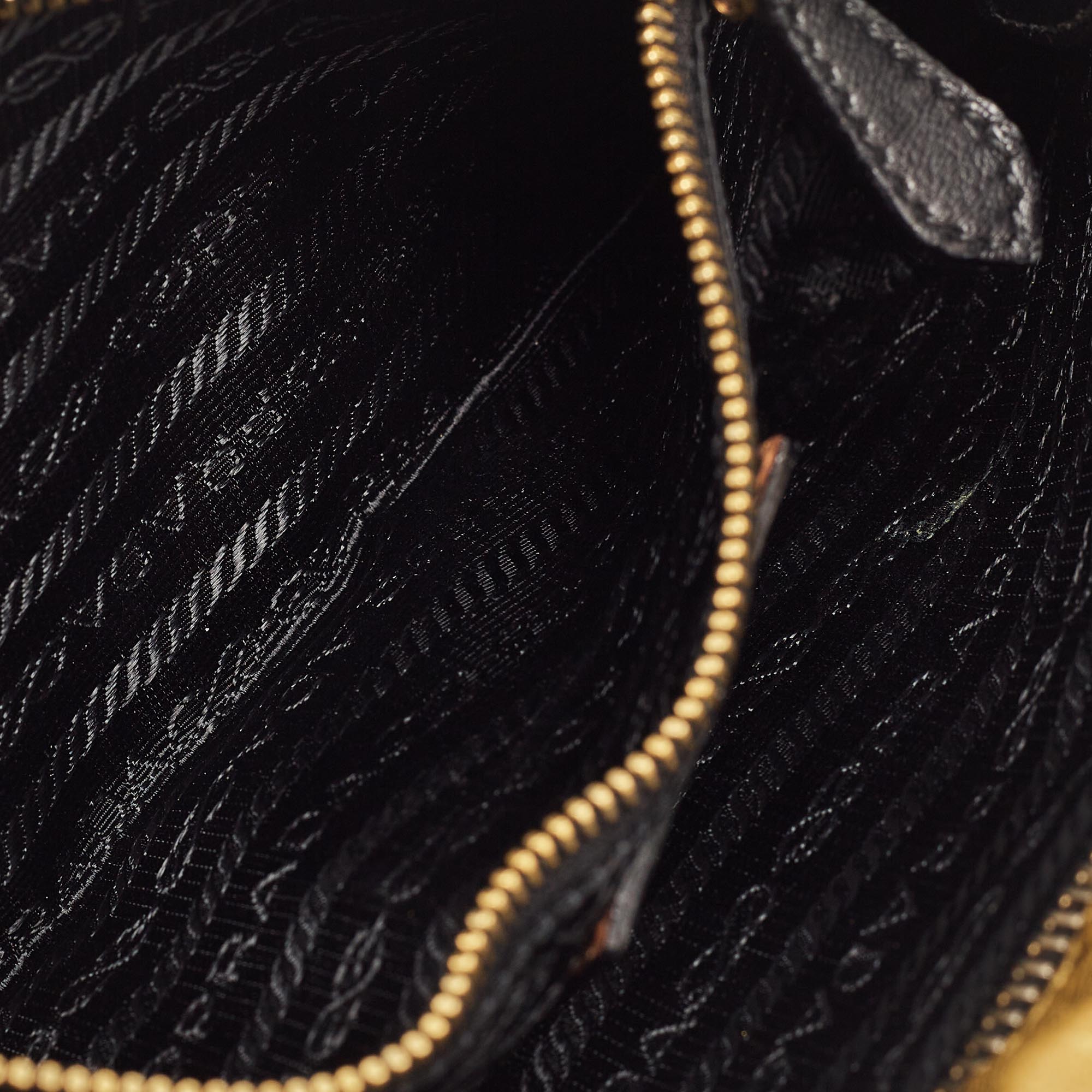 Prada Gold/Black Striped Leather Flat Zip Crossbody Bag 