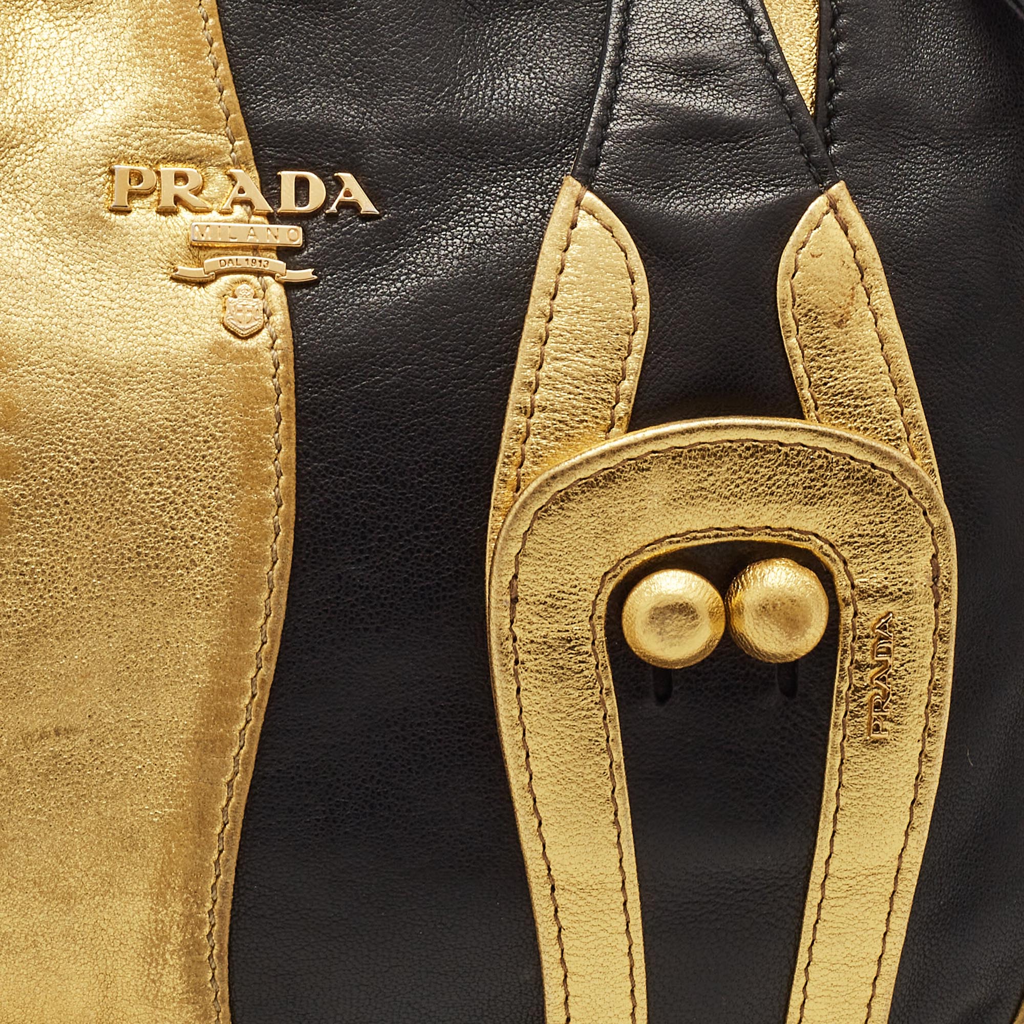 Prada Gold/Black Striped Leather Flat Zip Crossbody Bag 