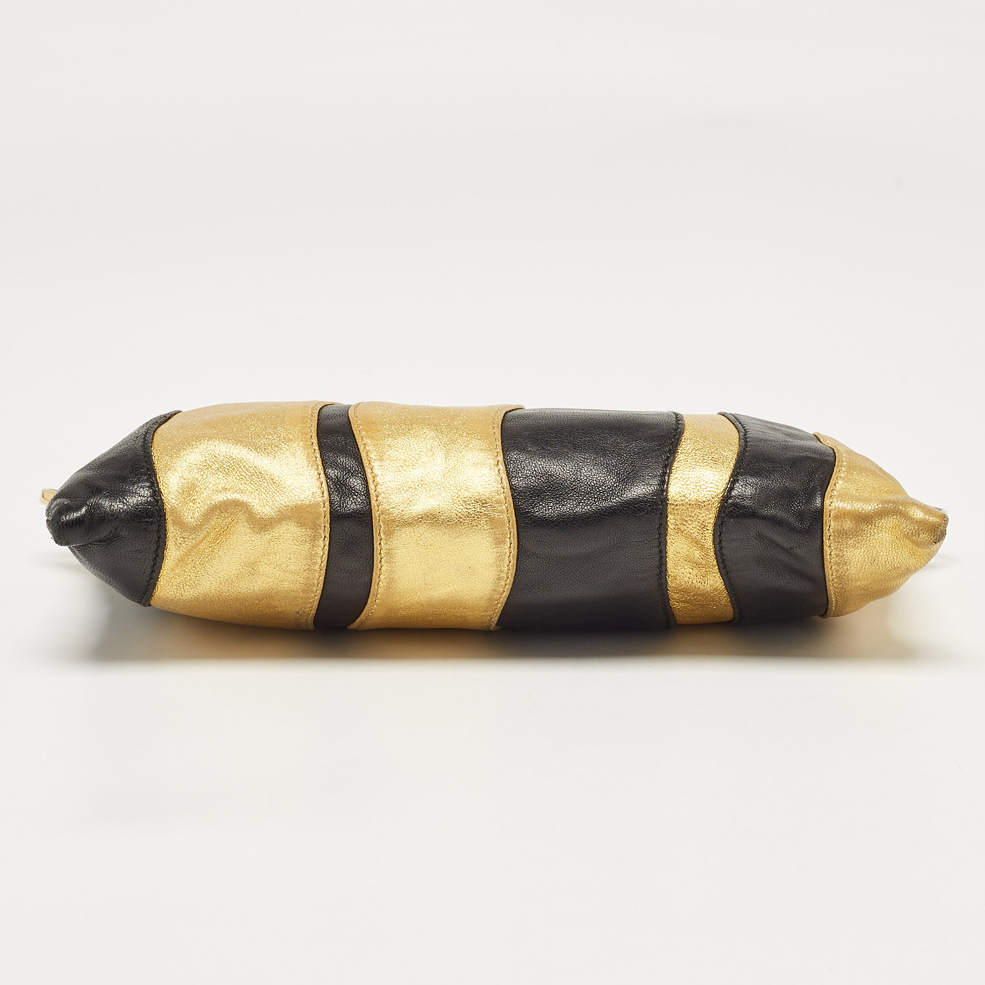 Prada Gold/Black Striped Leather Flat Zip Crossbody Bag 