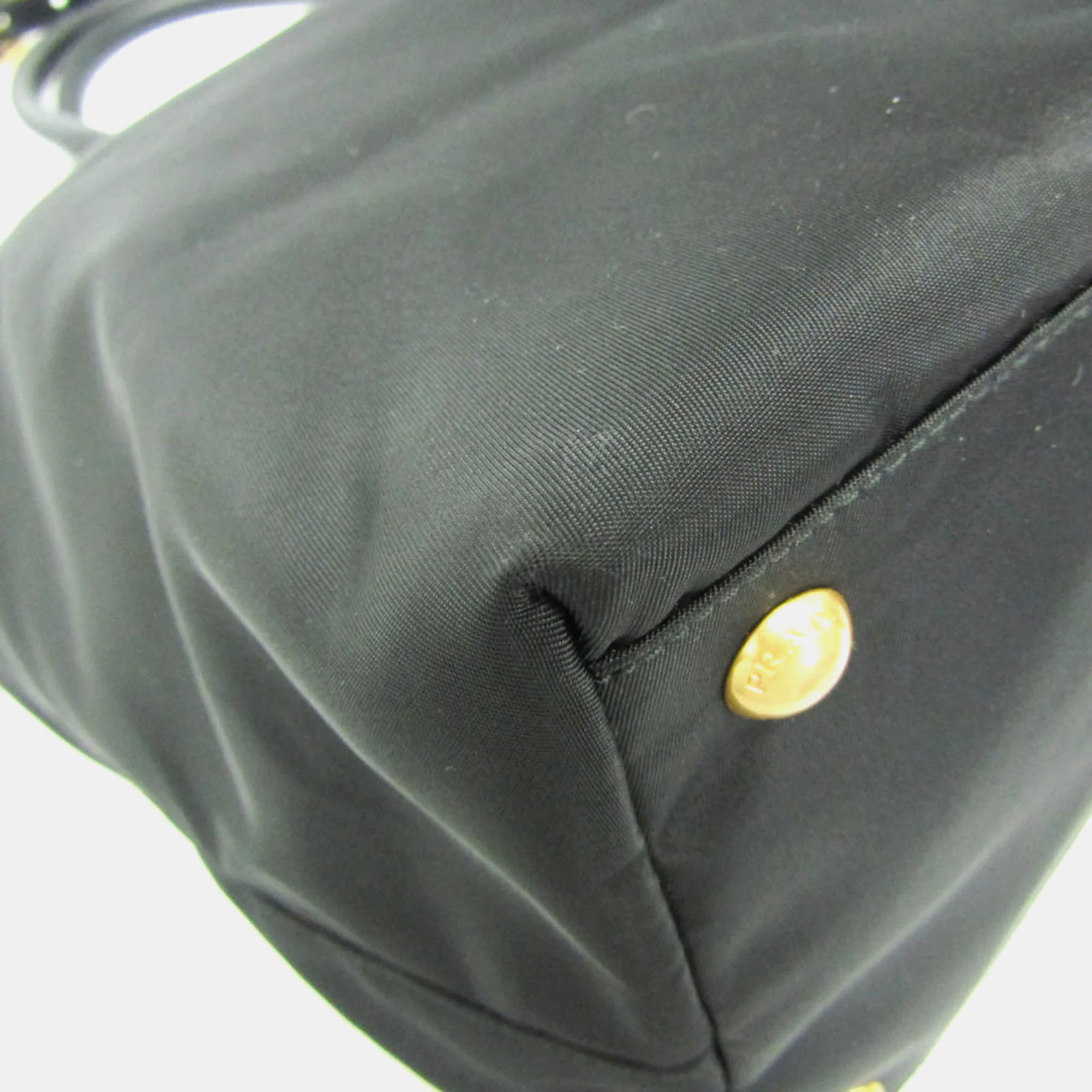 Prada Black Leather, Nylon Shoulder Bag 