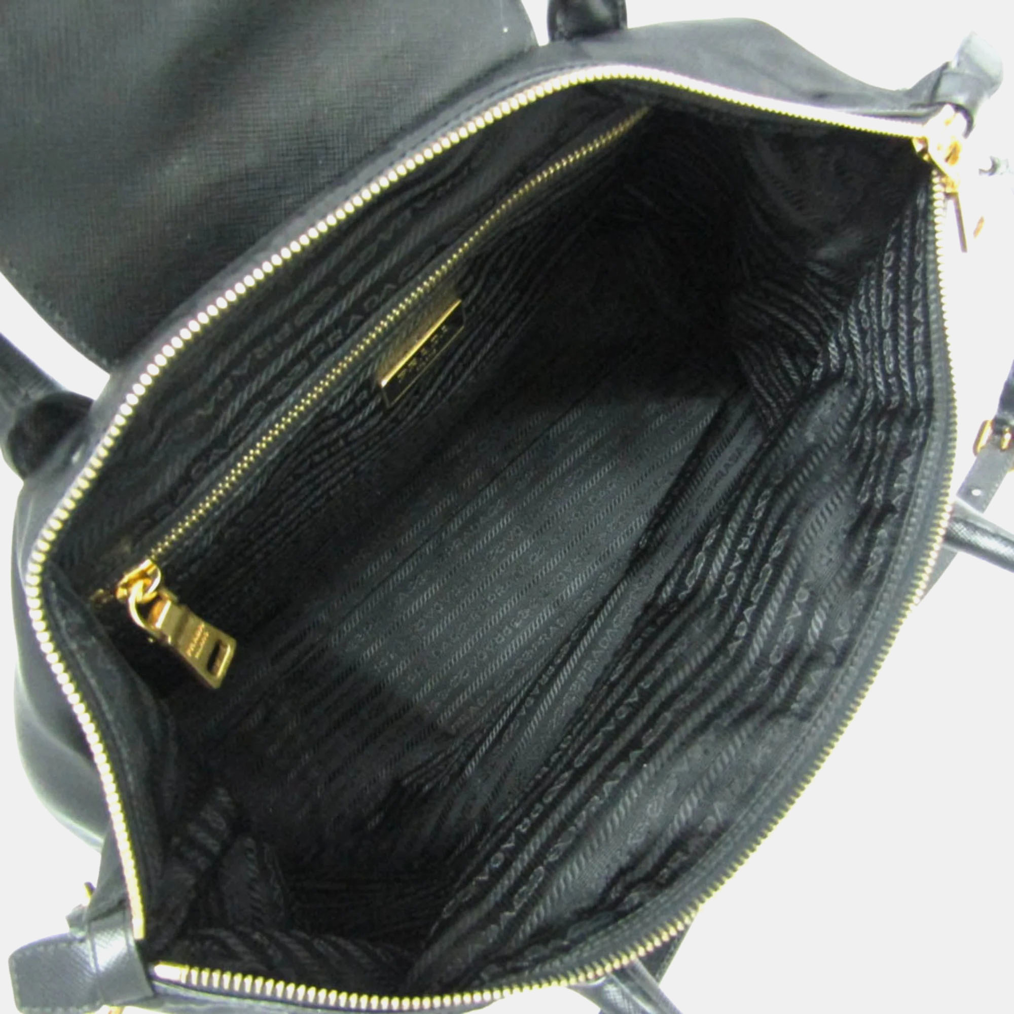Prada Black Leather, Nylon Shoulder Bag 
