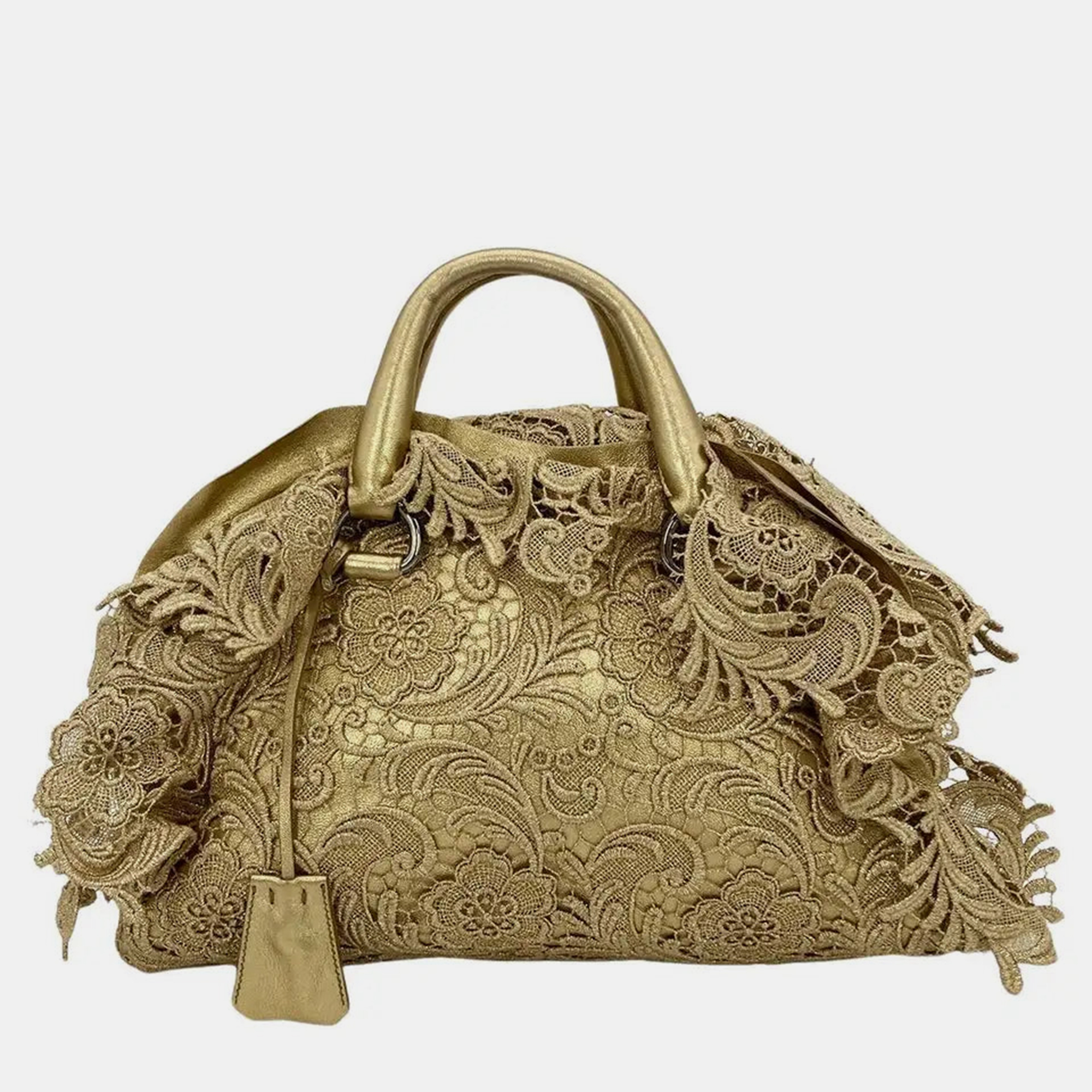 

Prada Gold Leather And Lace Pizzo Bag