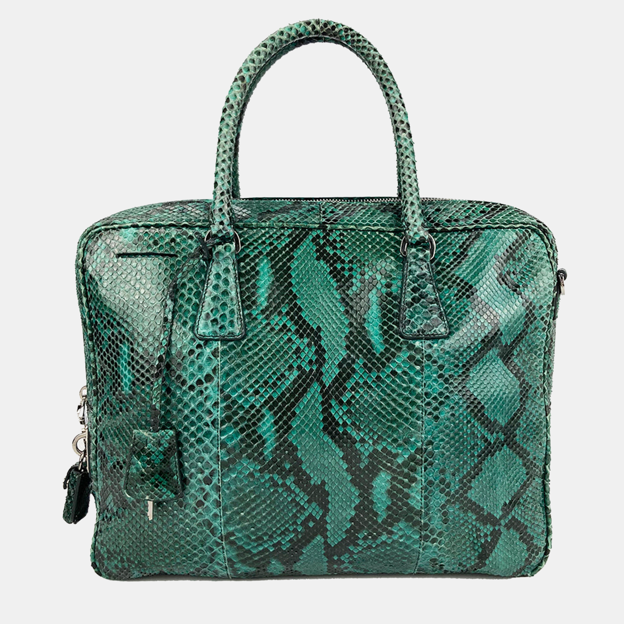 

Prada Teal Python Top Handle Tote, Green