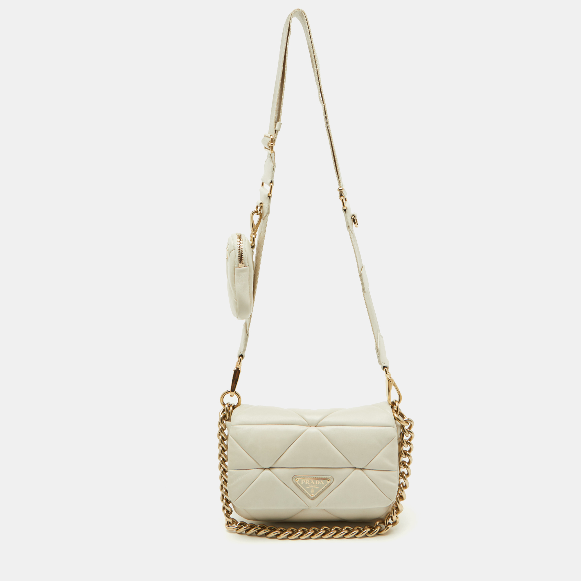 

Prada White Leather Patchwork System Flap Crossbody Bag