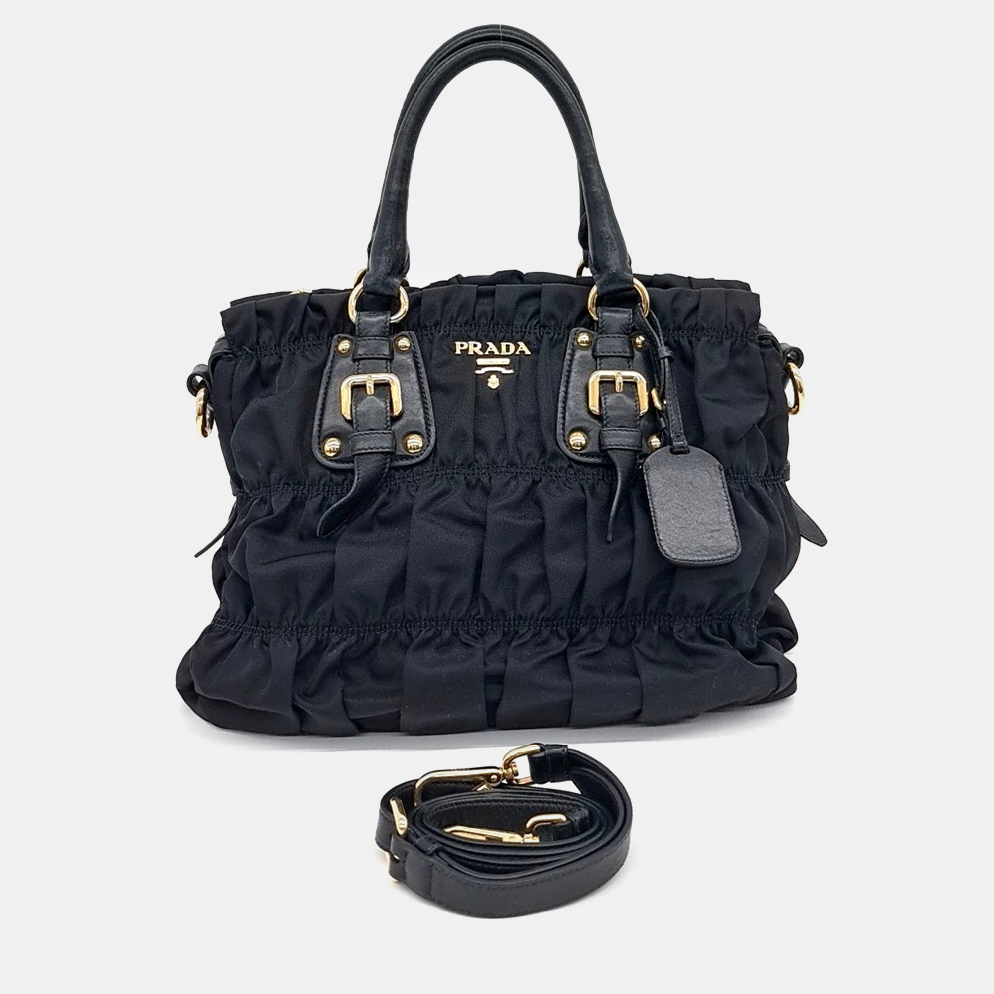 

Prada Black Leather Goffre Tote and Shoulder Bag