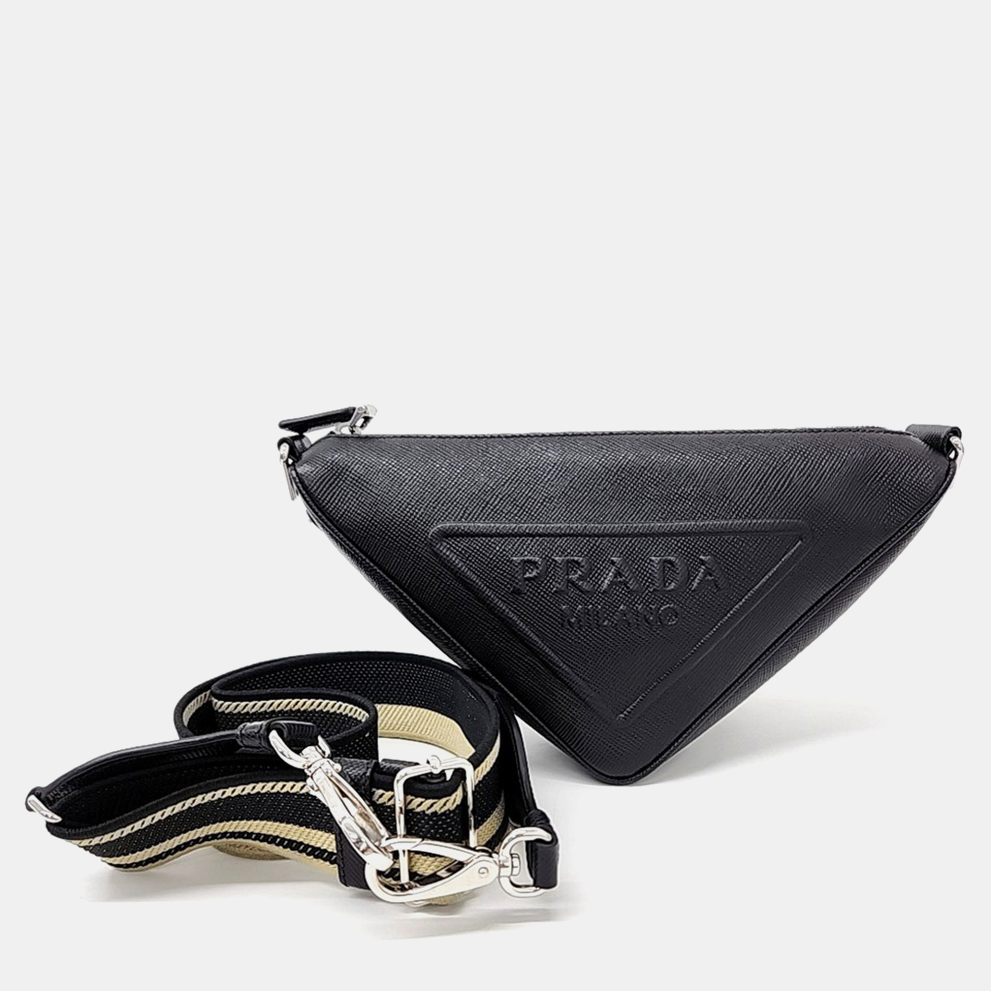 

Prada Black Leather Saffiano Triangle Crossbody Bag