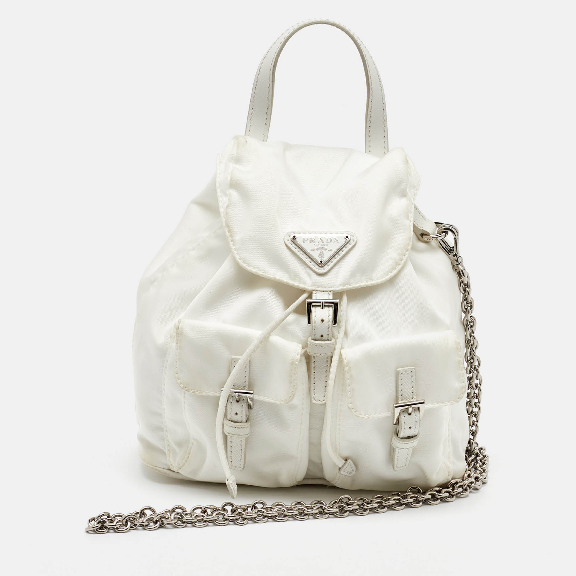 

Prada White Nylon Logo Mini Vela Drawstring Convertible Backpack