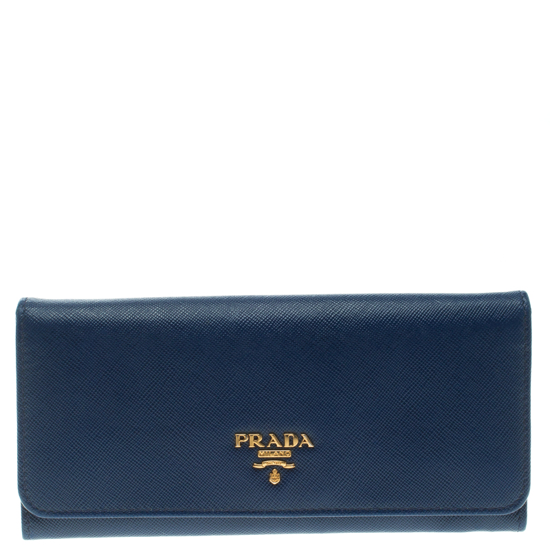 Pre Owned Prada Prussian Blue Saffiano Leather Continental Wallet