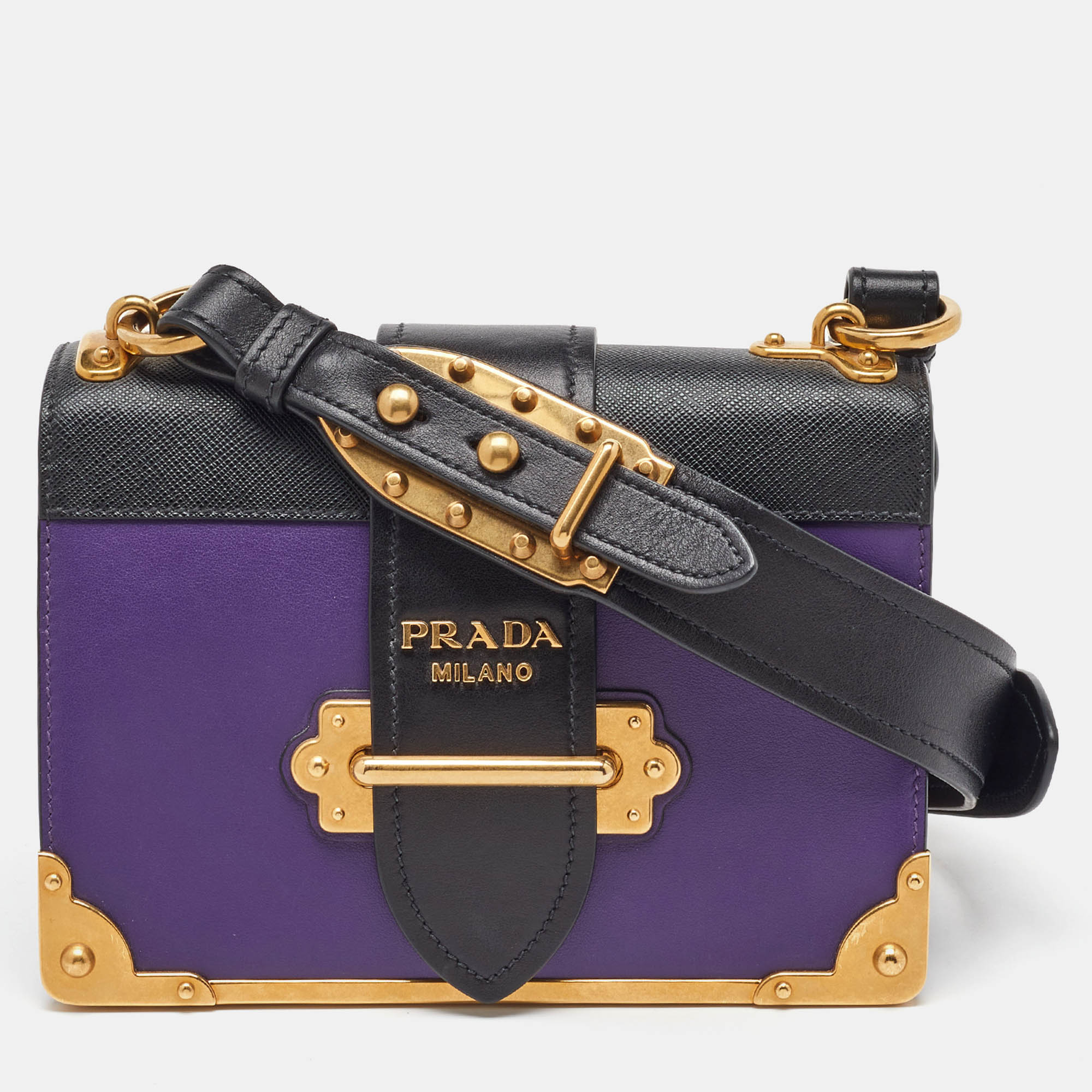 

Prada Purple/Black Leather Cahier Flap Shoulder Bag