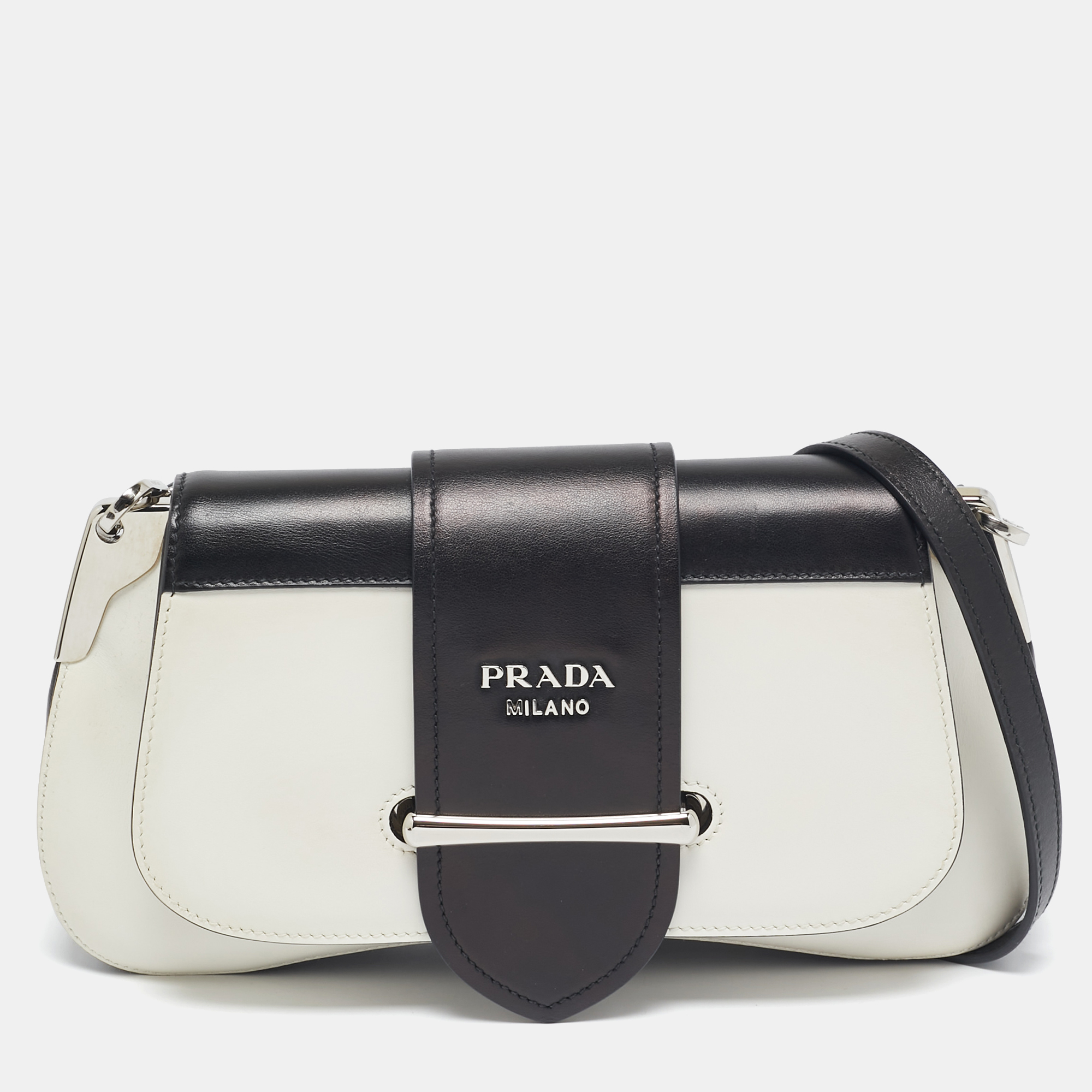 

Prada Black/White City Calf Leather Sidonie Shoulder Bag