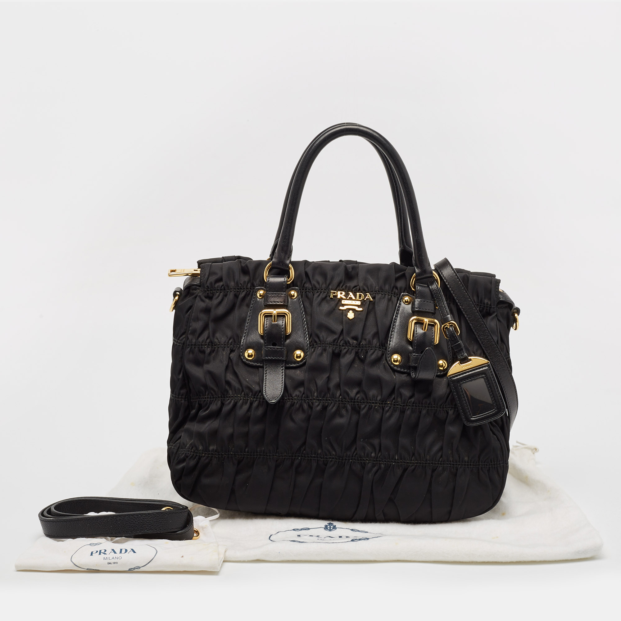 Prada Black Nylon and Leather Gaufre Tote 
