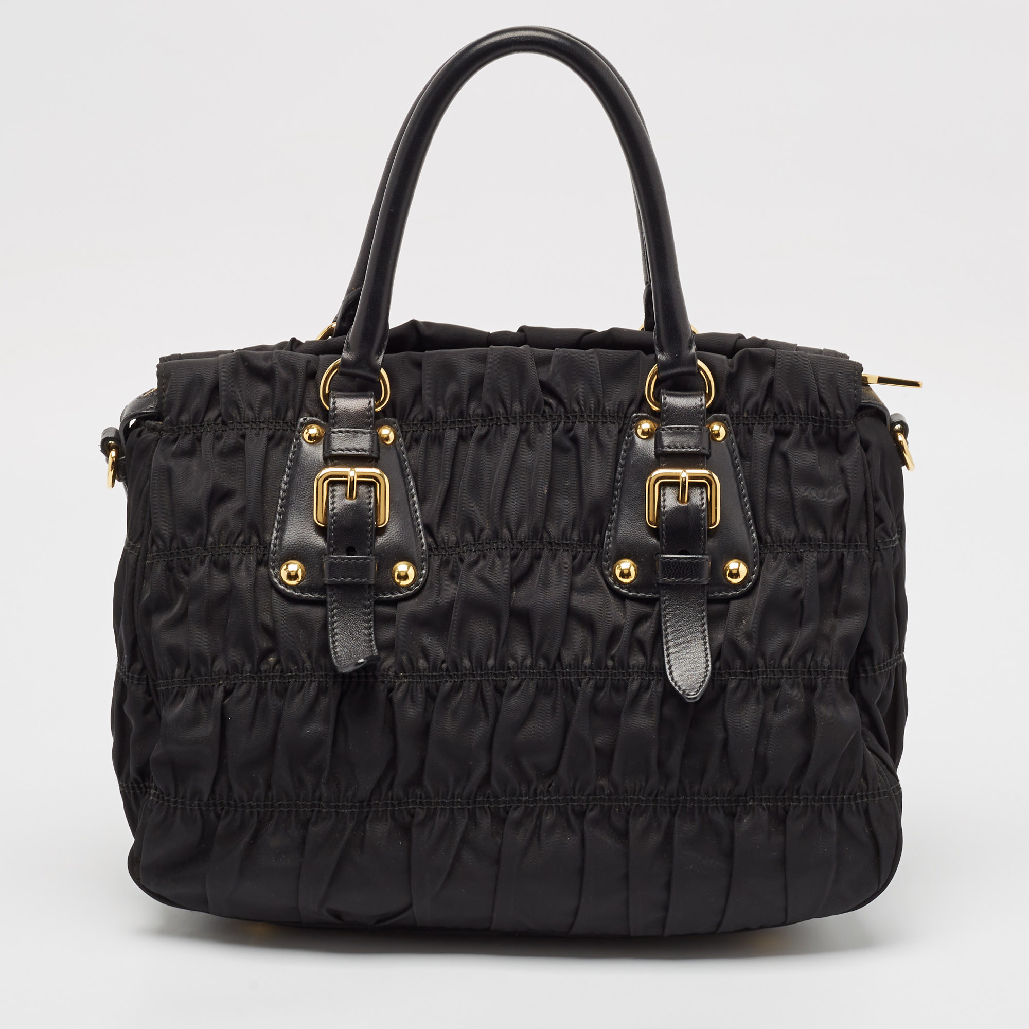 Prada Black Nylon and Leather Gaufre Tote 