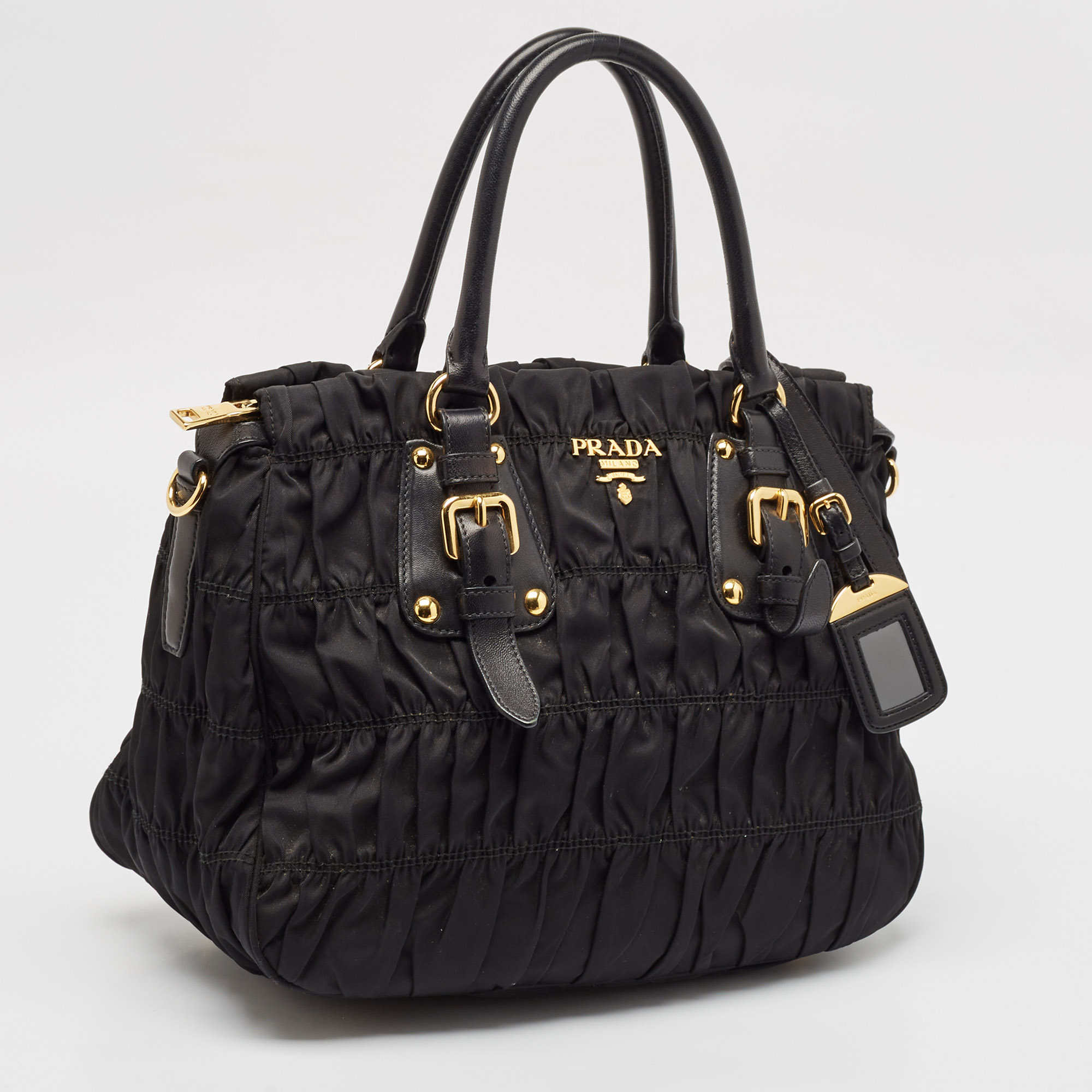 Prada Black Nylon and Leather Gaufre Tote 