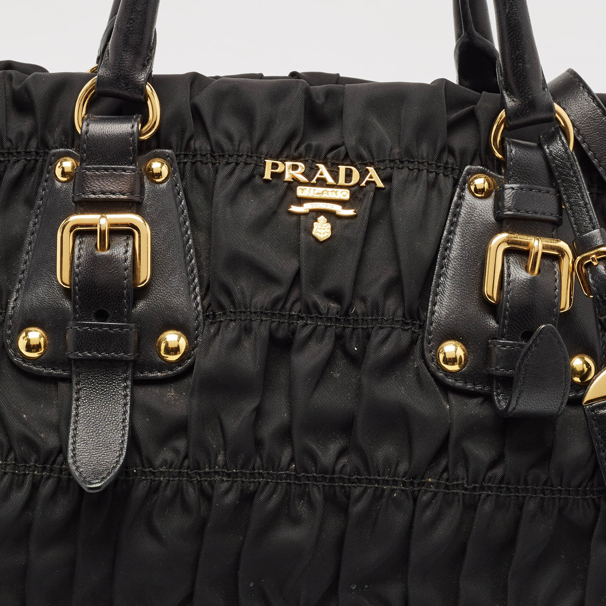 Prada Black Nylon and Leather Gaufre Tote 