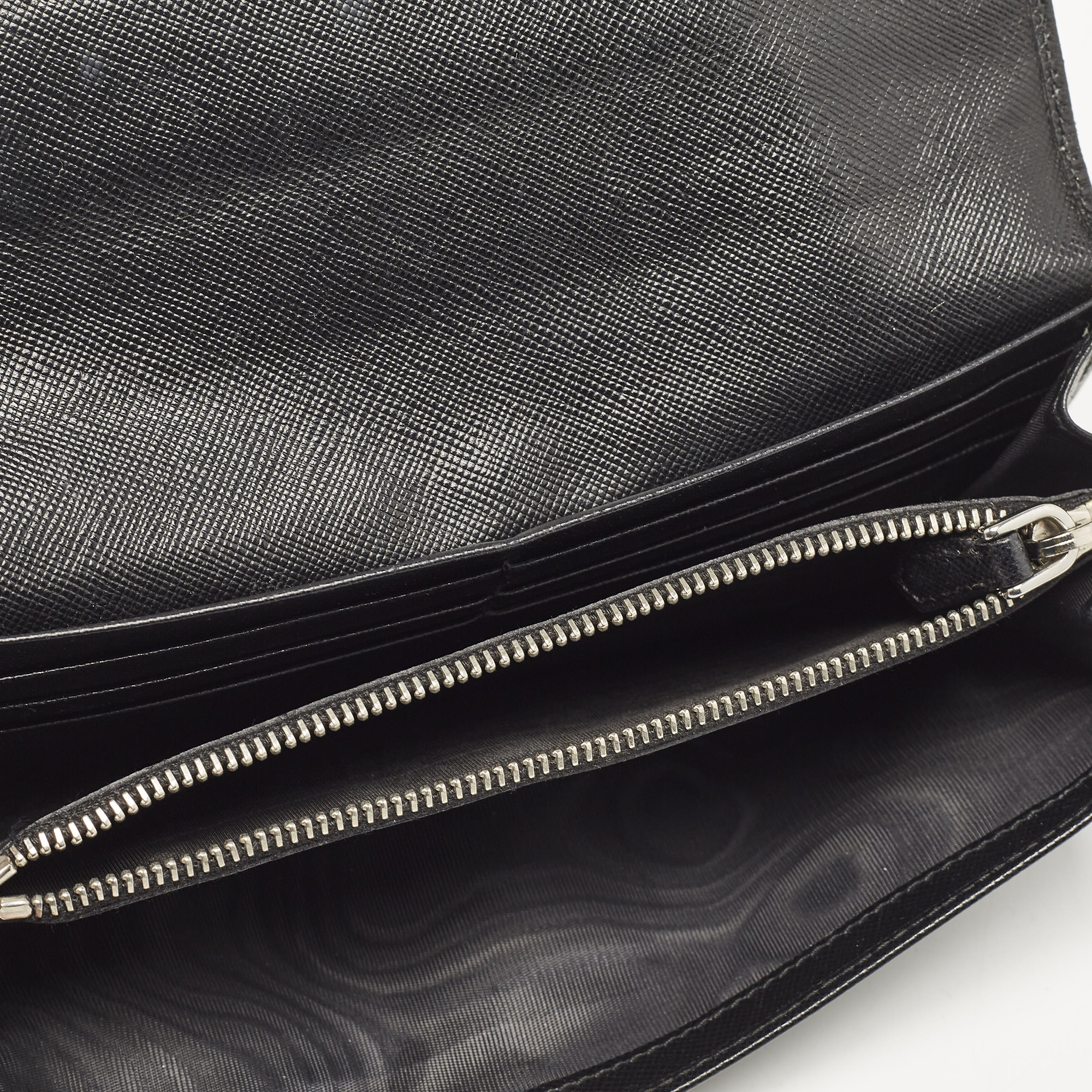 Prada Black Saffiano Leather Crystals Embellished Continental Wallet 