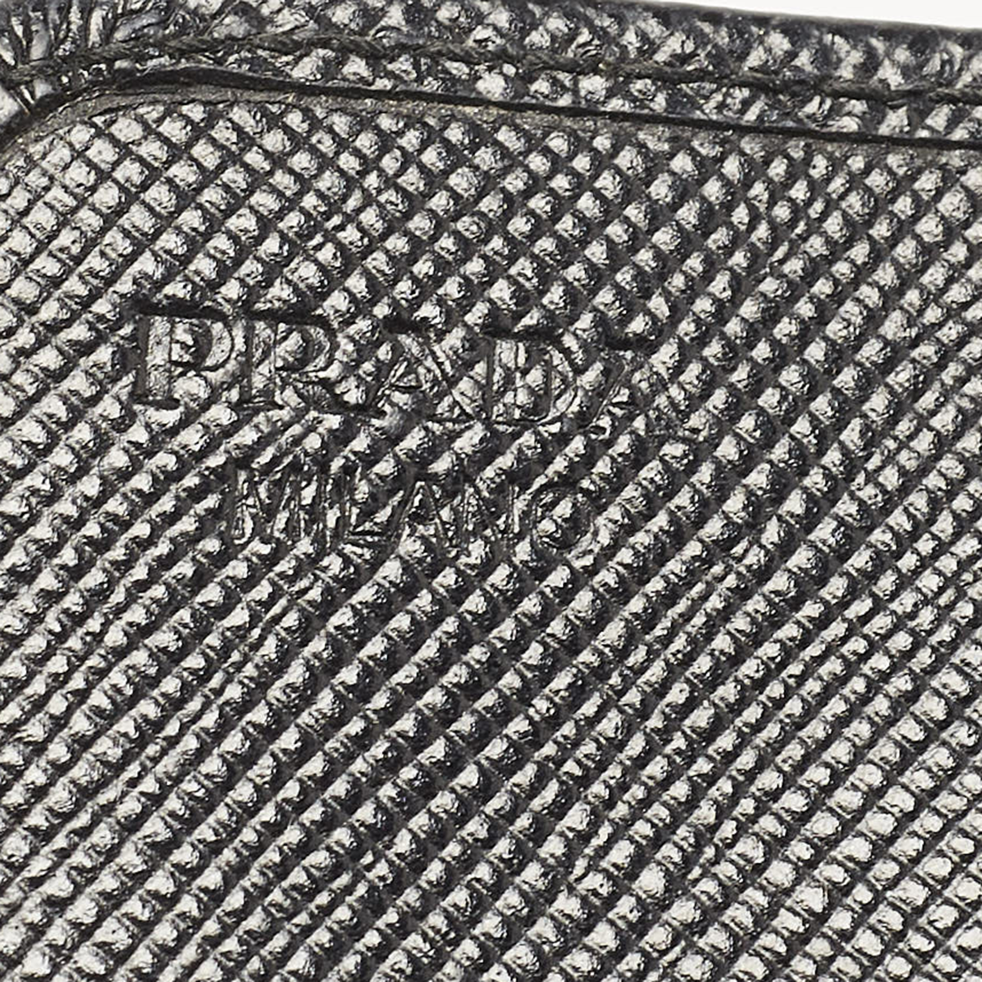Prada Black Saffiano Leather Crystals Embellished Continental Wallet 