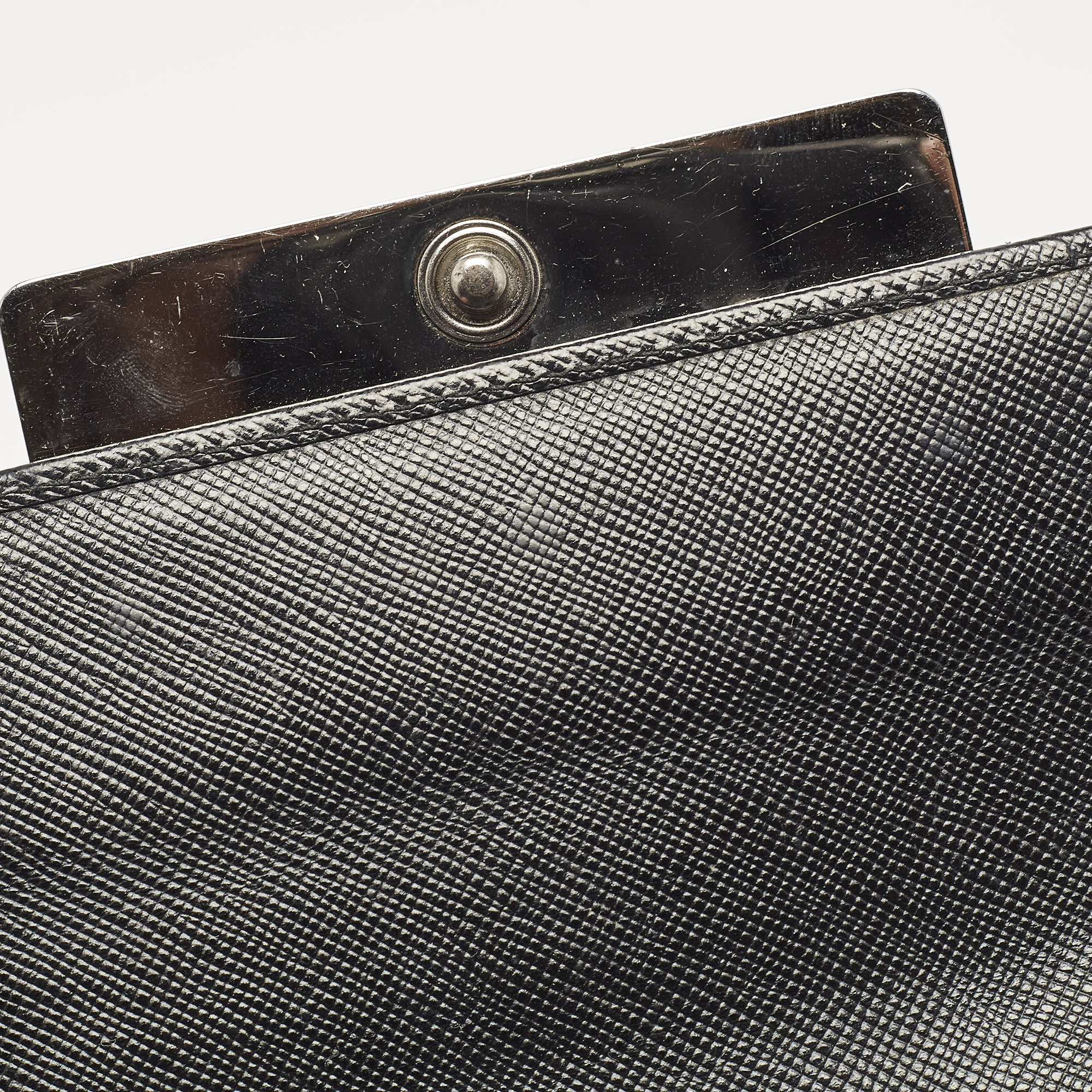 Prada Black Saffiano Leather Crystals Embellished Continental Wallet 