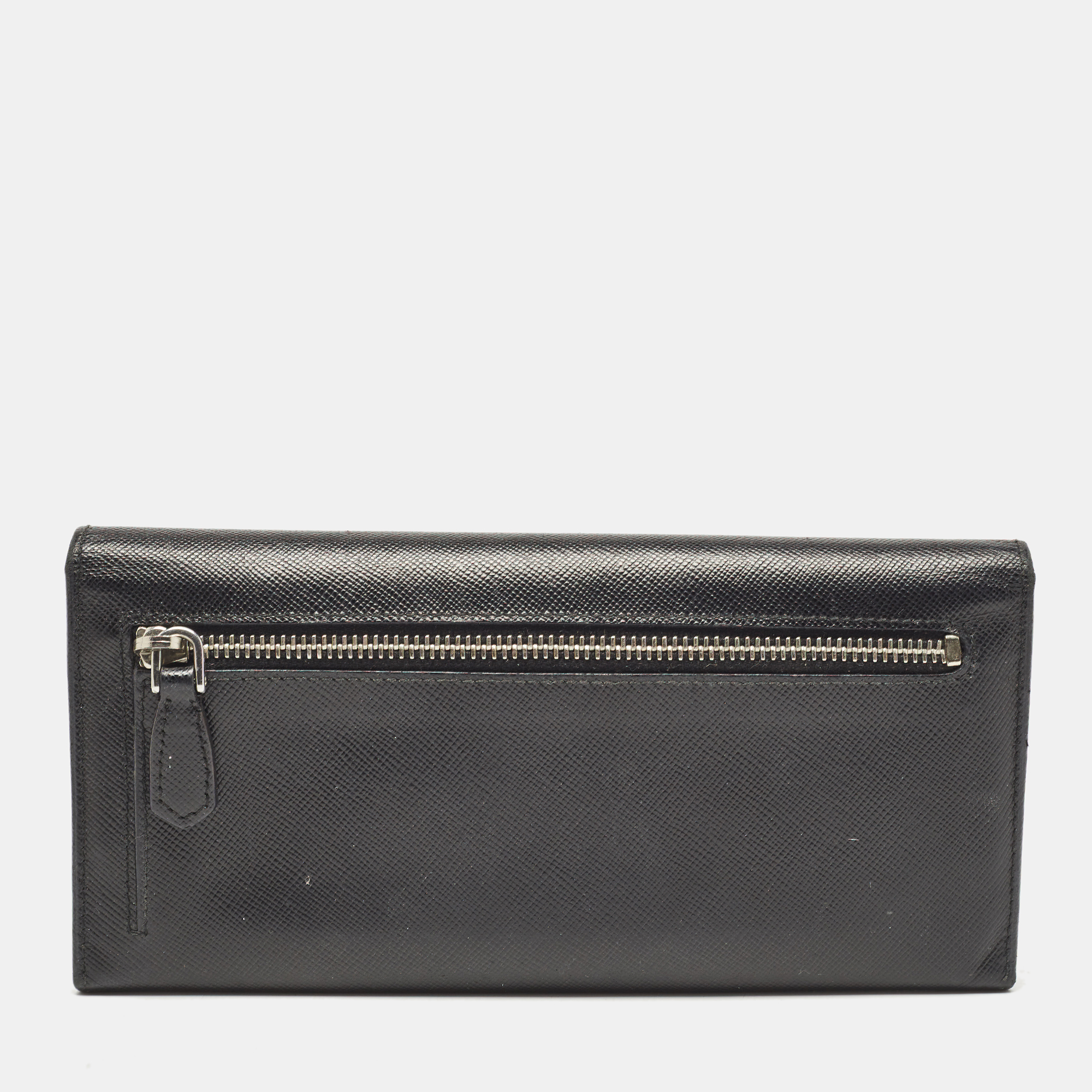Prada Black Saffiano Leather Crystals Embellished Continental Wallet 
