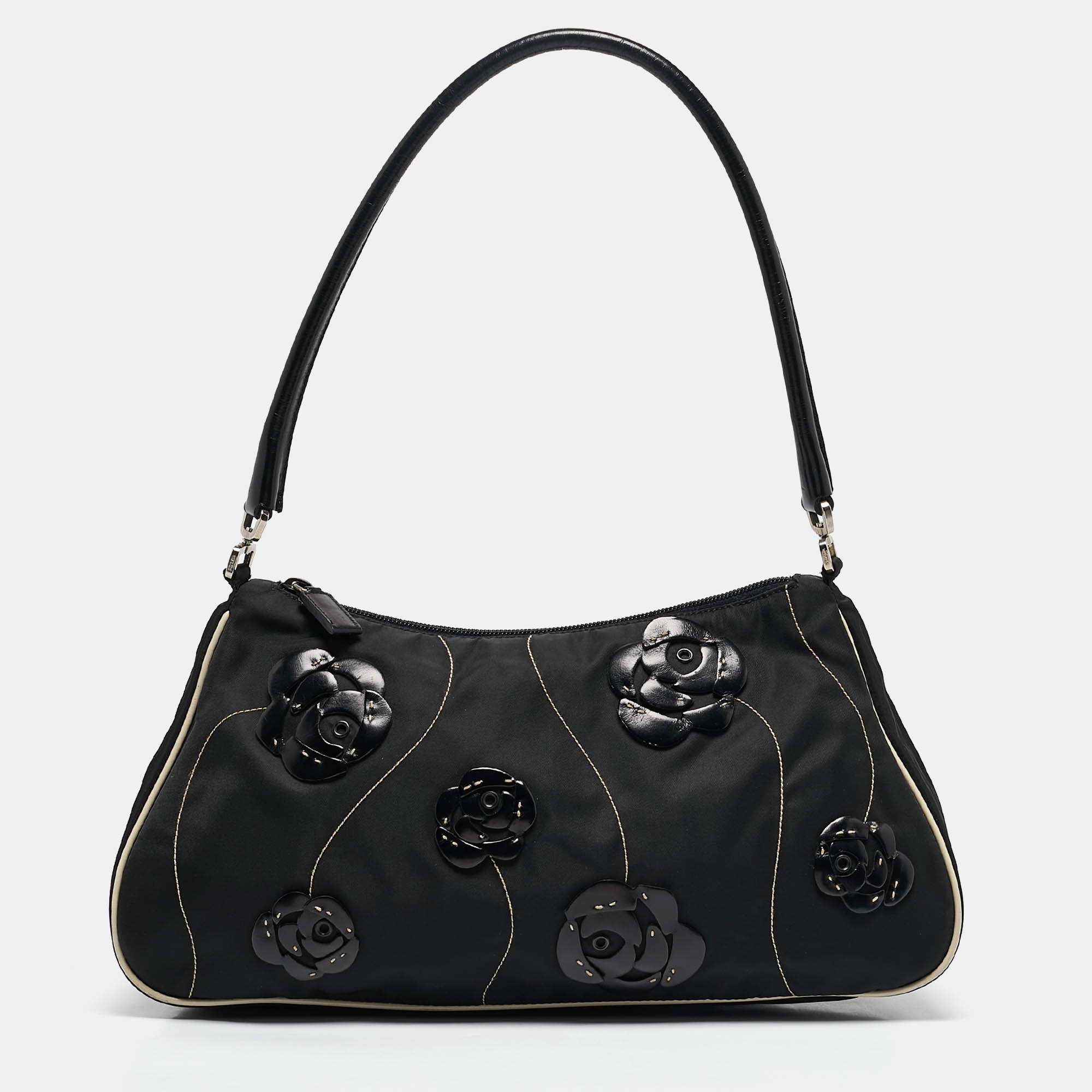 

Prada Black Tessuto Fiori Flower Shoulder Bag