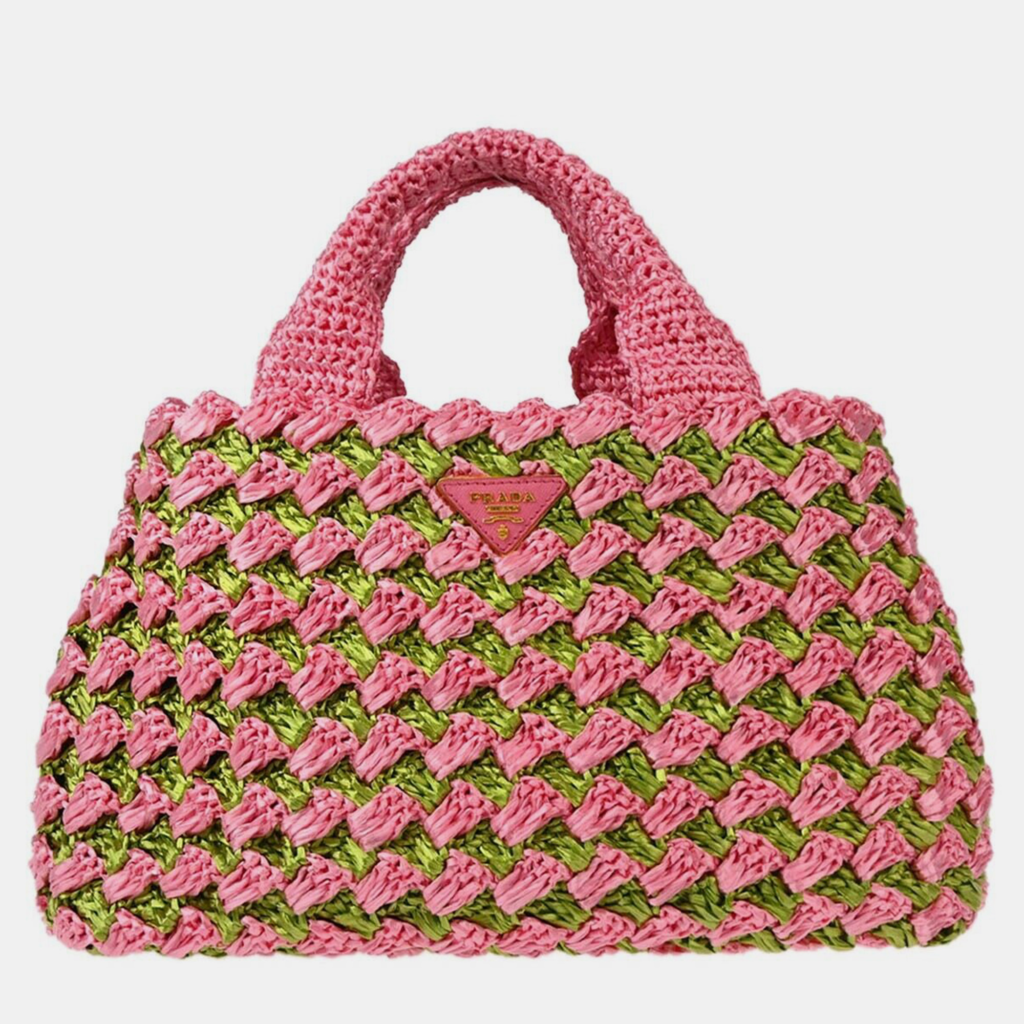 

Prada Pink Green Rafia Handbag