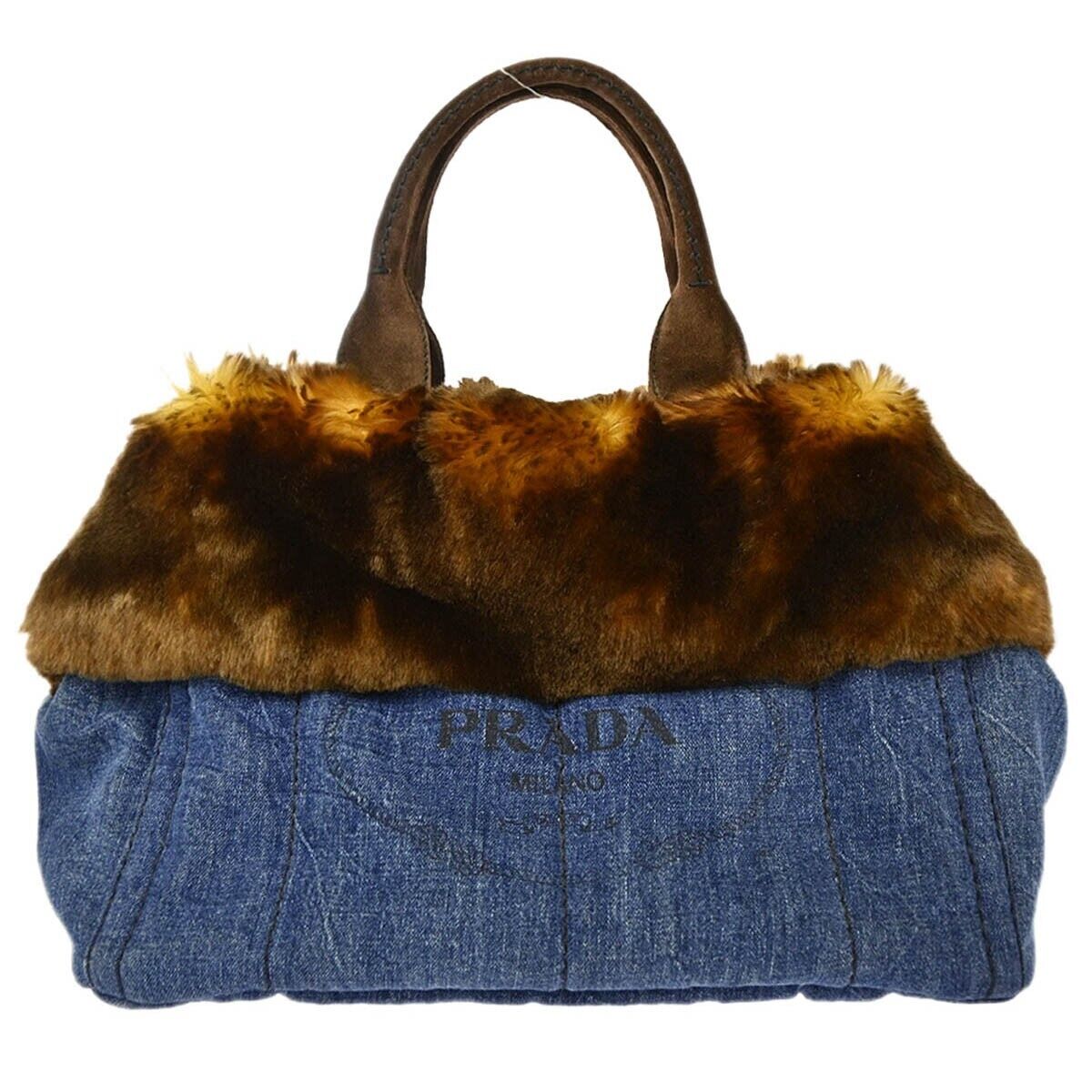 

Prada Blue Denim Fur Canapa Tote Bag