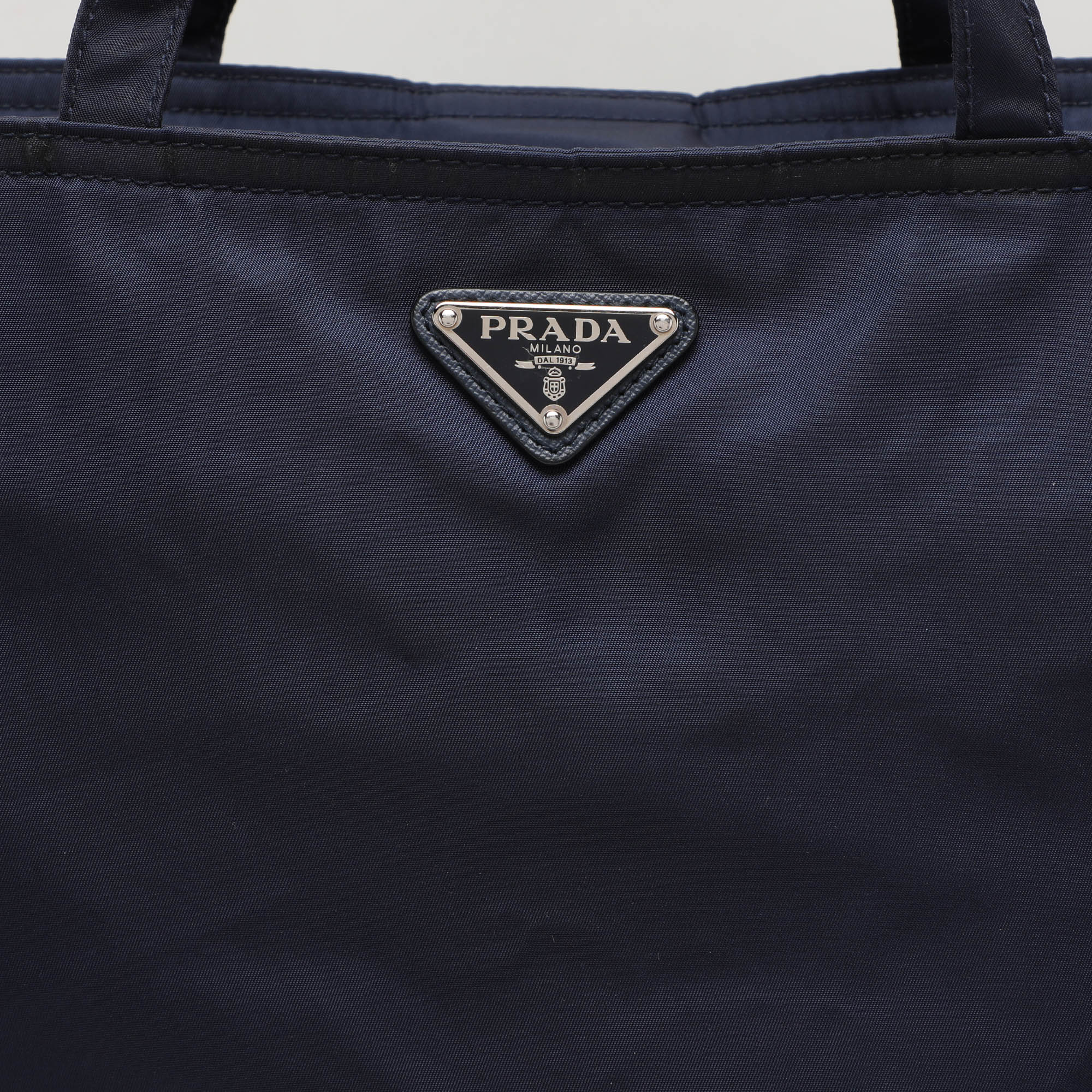 Prada Navy Blue Nylon Top Zip Tote 