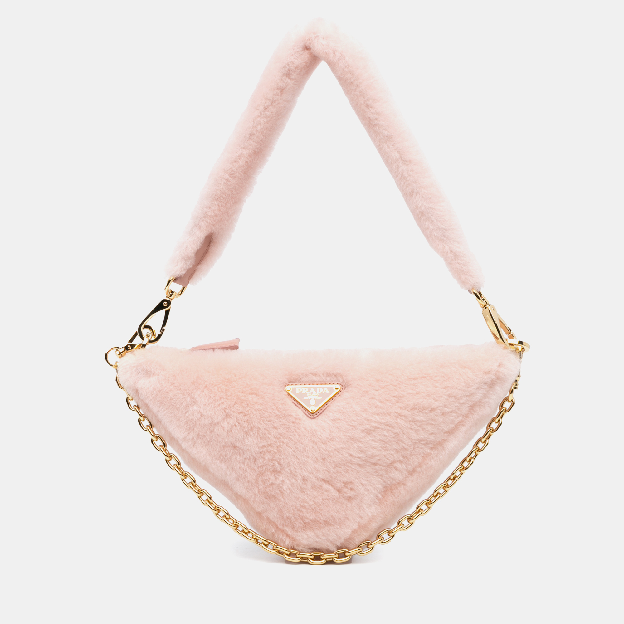 

Prada Pink Mini Shearling Triangle Satchel Bag