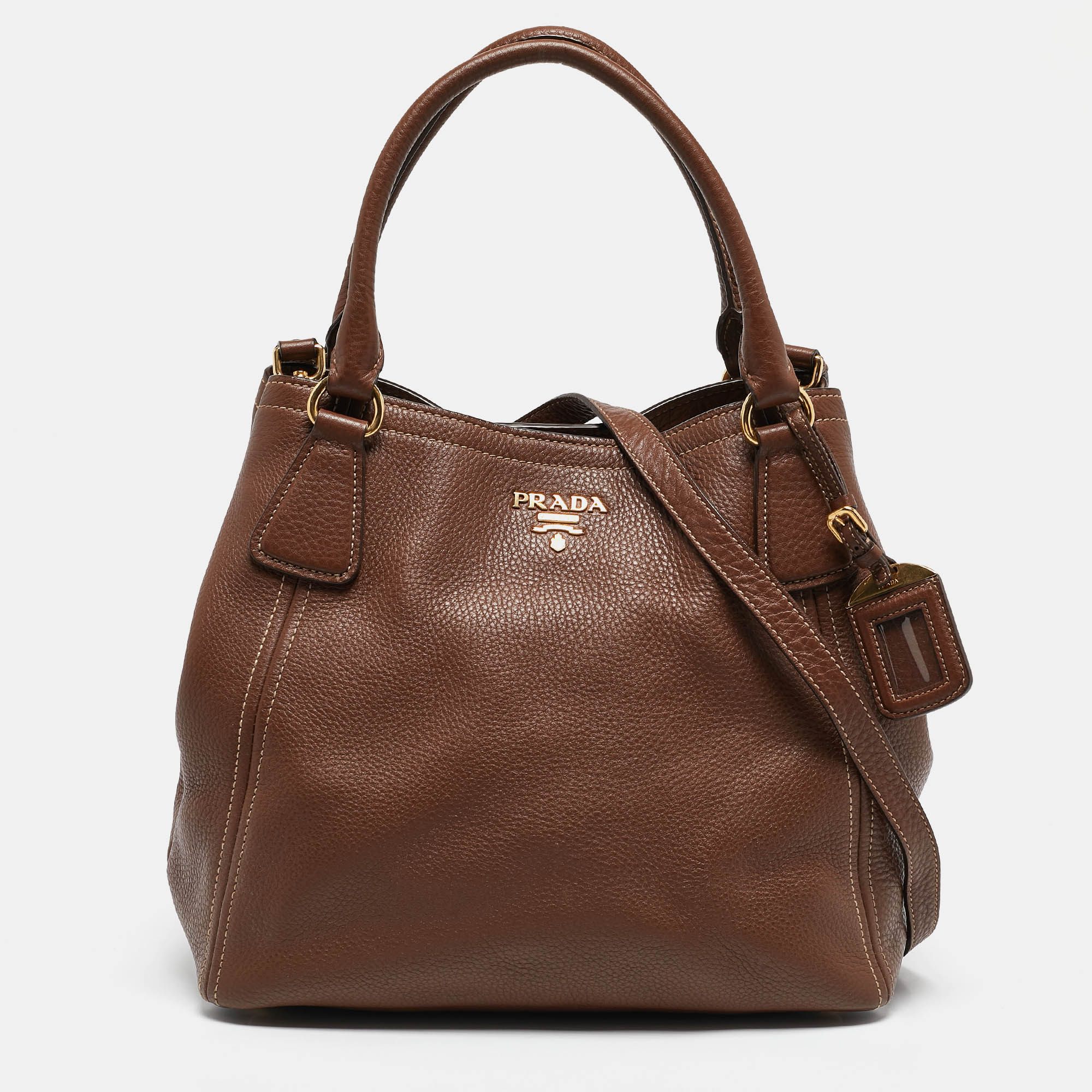 

Prada Brown Vitello Danio Leather Tote