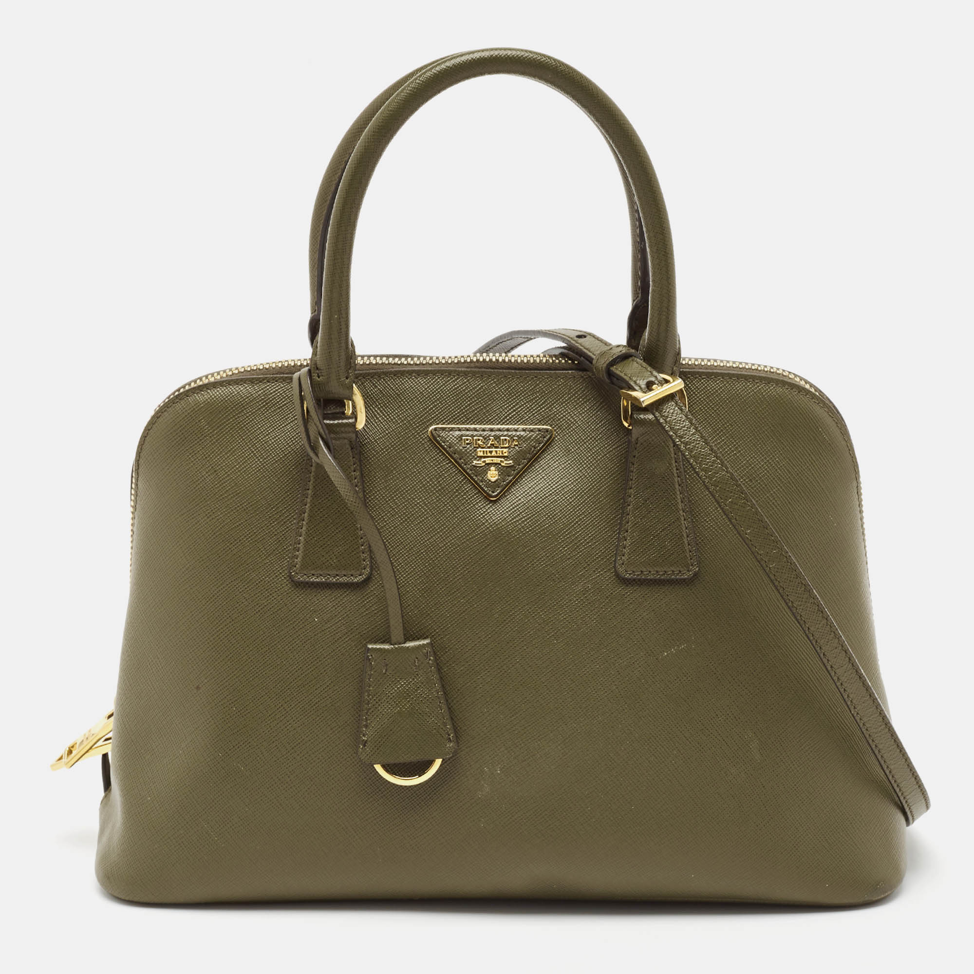 

Prada Military Green Saffiano Lux Leather  Promenade Satchel