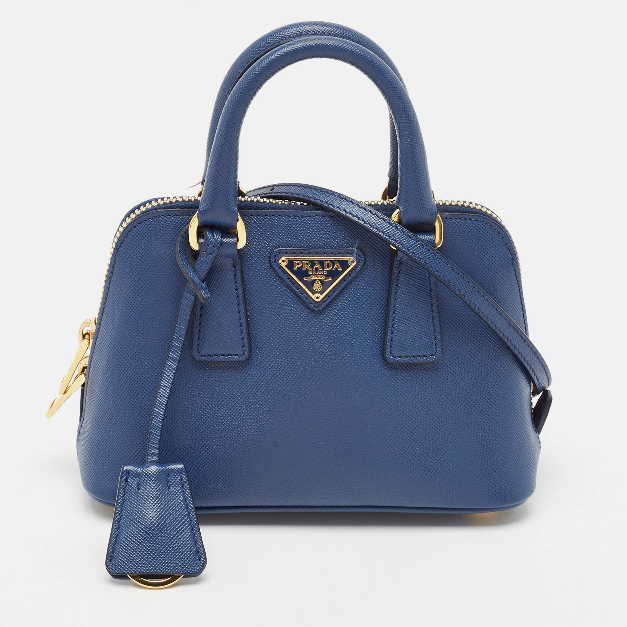 

Prada Blue Saffiano Leather Mini Promenade Satchel