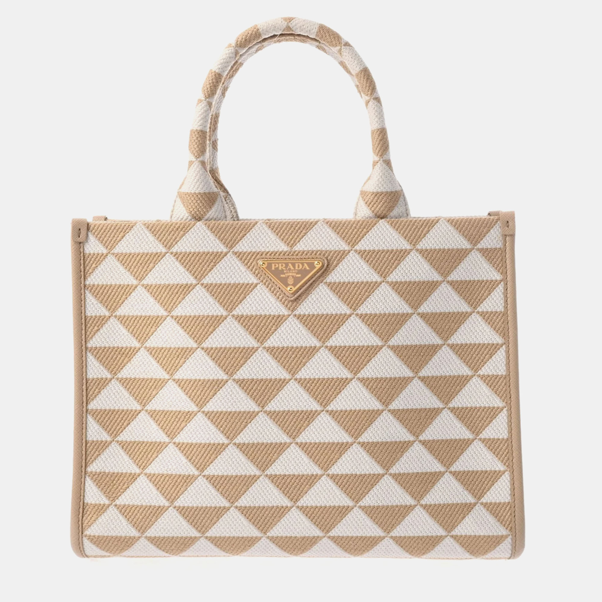 

Prada Beige Jacquard Triangle Tote Bag