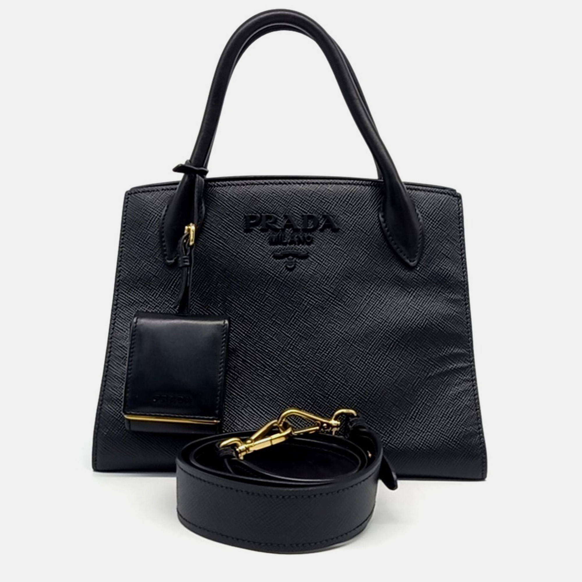 

Prada Black Leather Saffiano Monochrome Bag