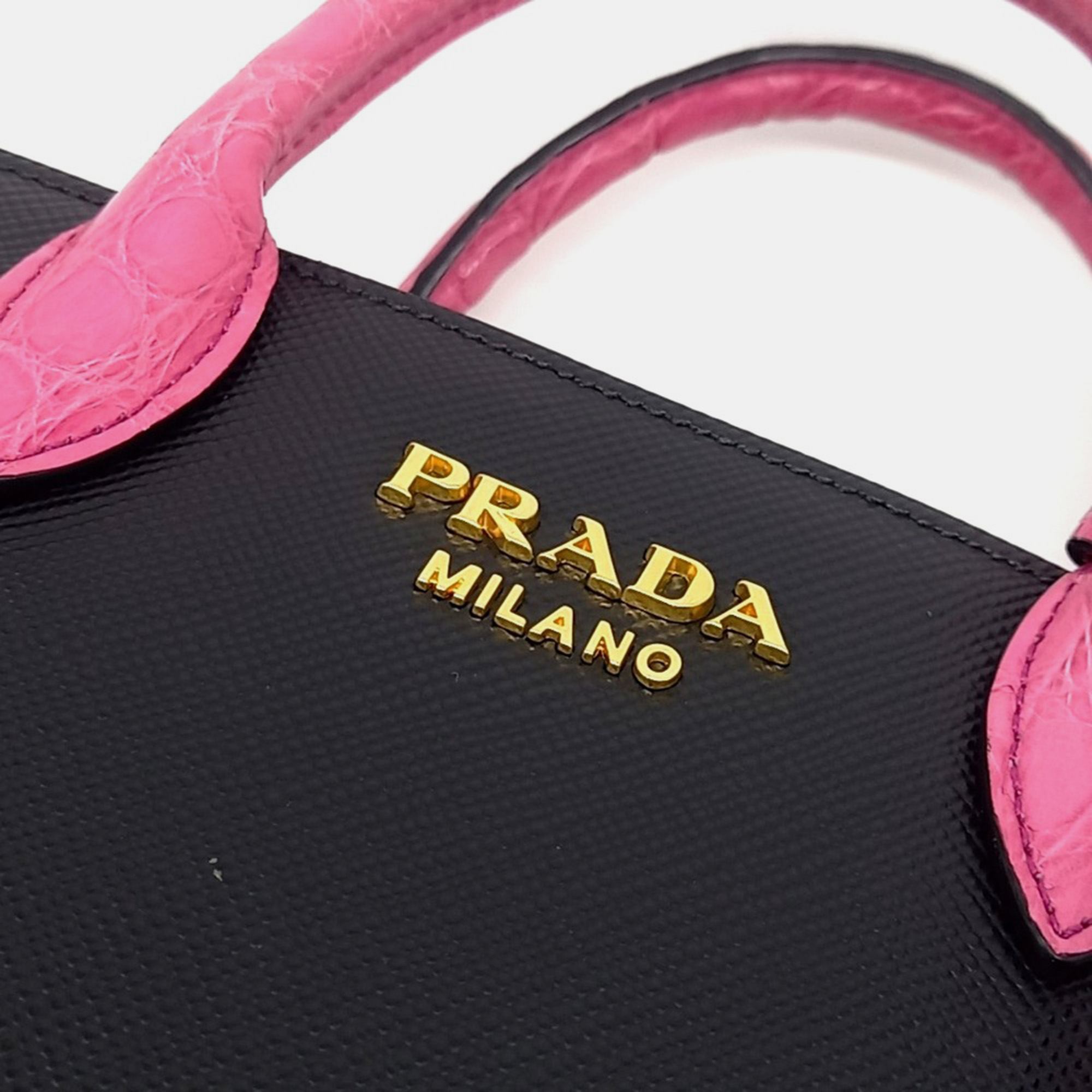 Prada Black Pink Leather Tote Bag 