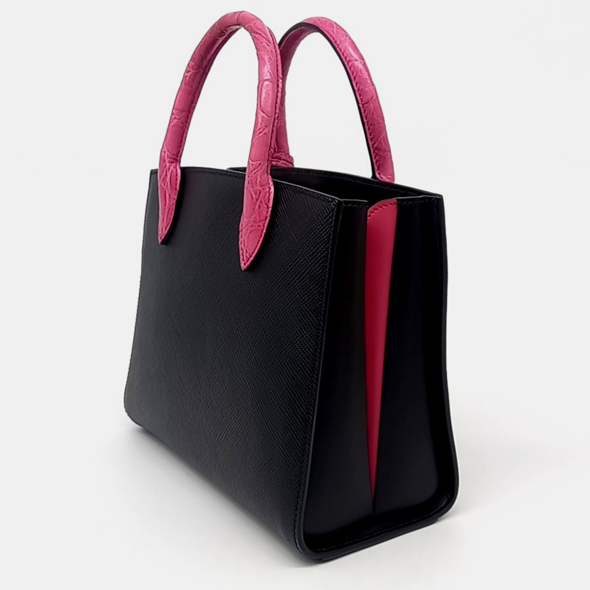 Prada Black Pink Leather Tote Bag 