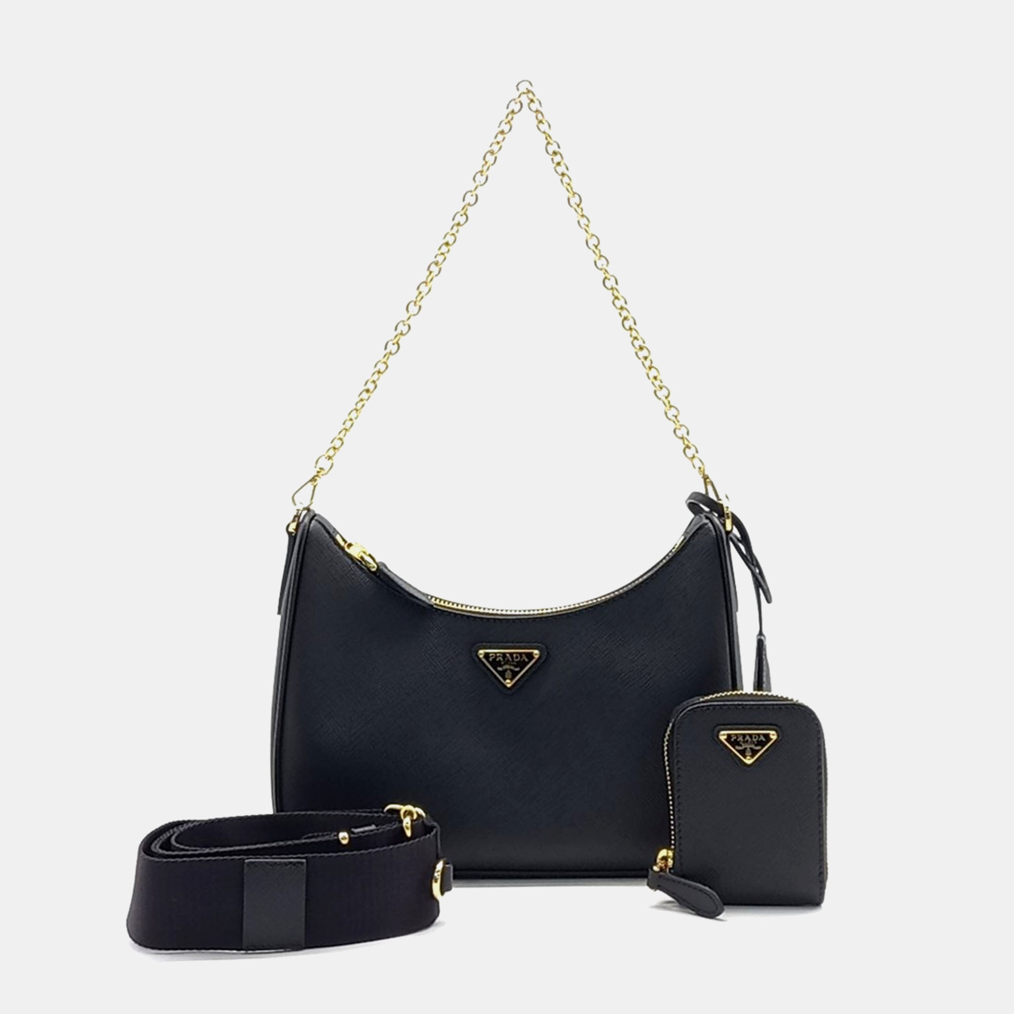 

Prada Black Leather Luxe Chain Hobo Bag