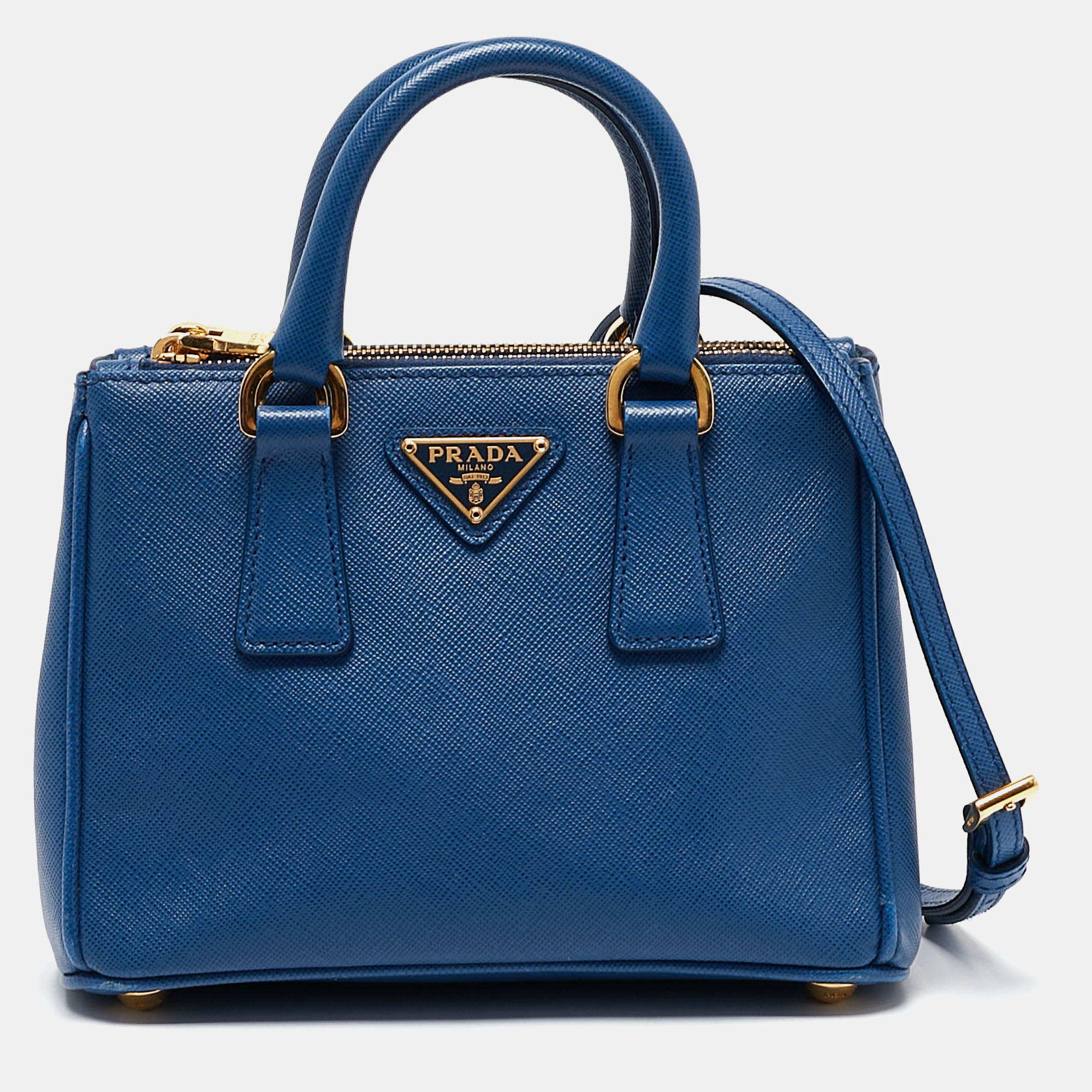 

Prada Blue Saffiano Leather Micro Galleria Tote