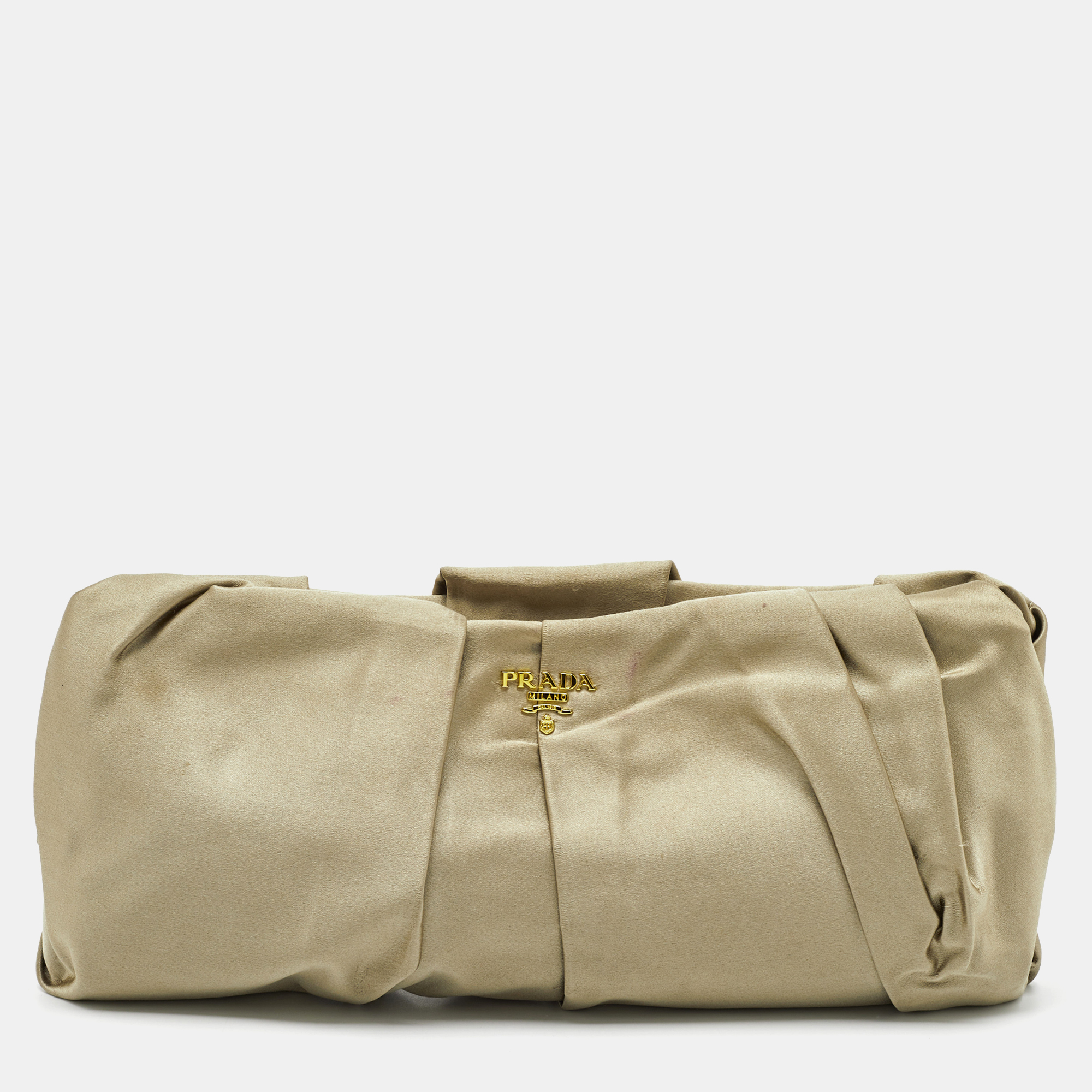 

Prada Gold Satin Raso Gathered Clutch