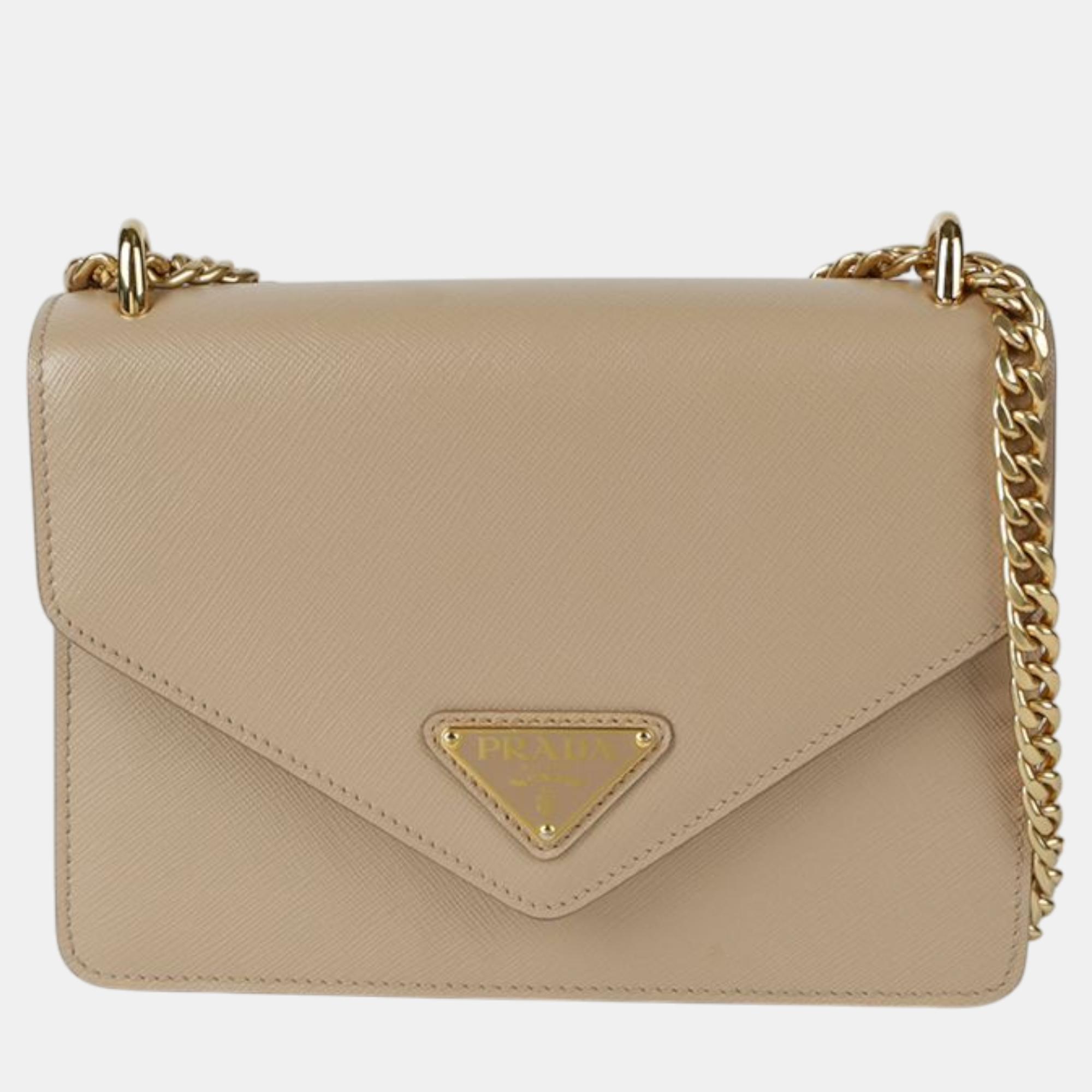 

Prada Triangular Logo Chain Shoulder And Crossbag, Beige