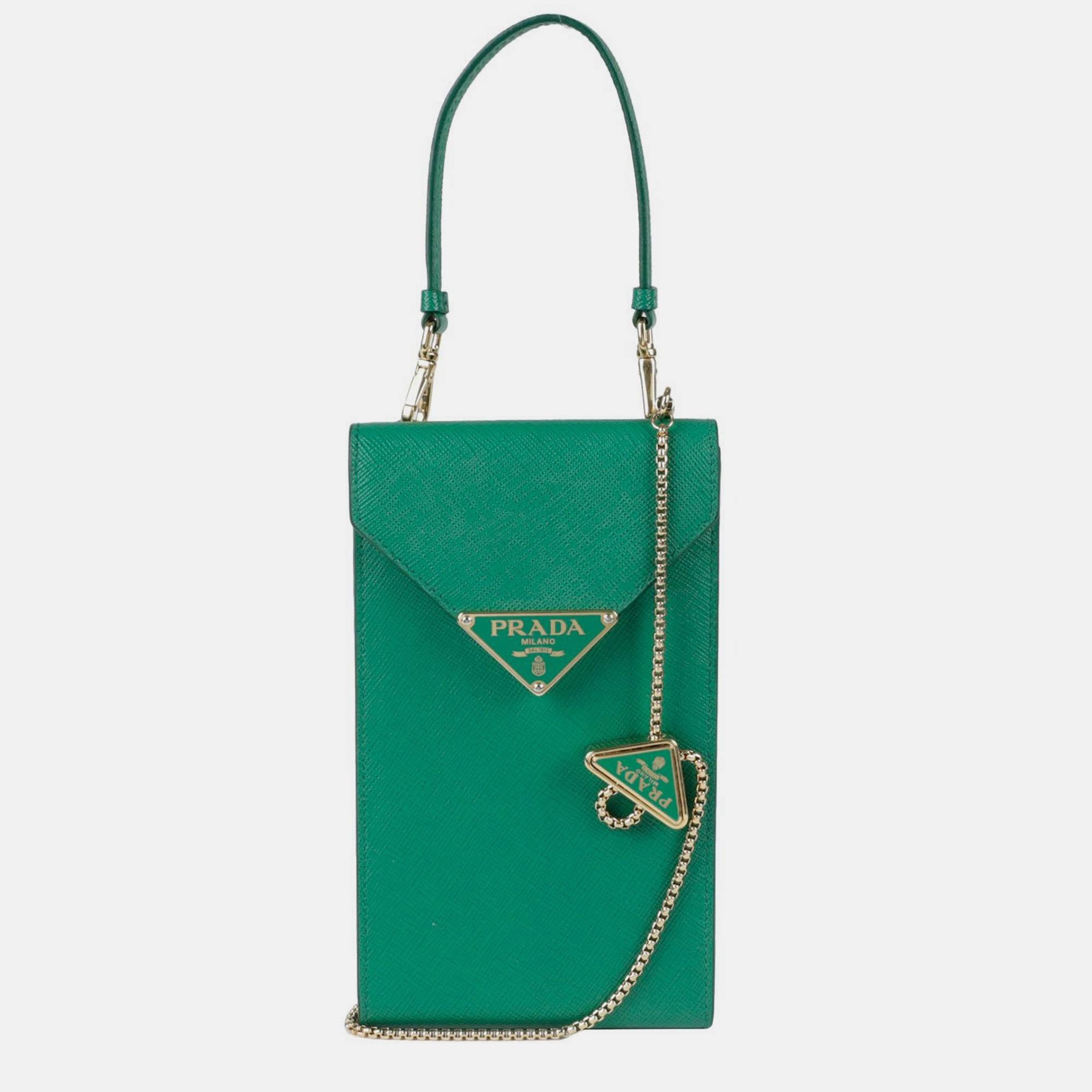 

Prada Mini Triangle Logo Chain Tote Bag, Green